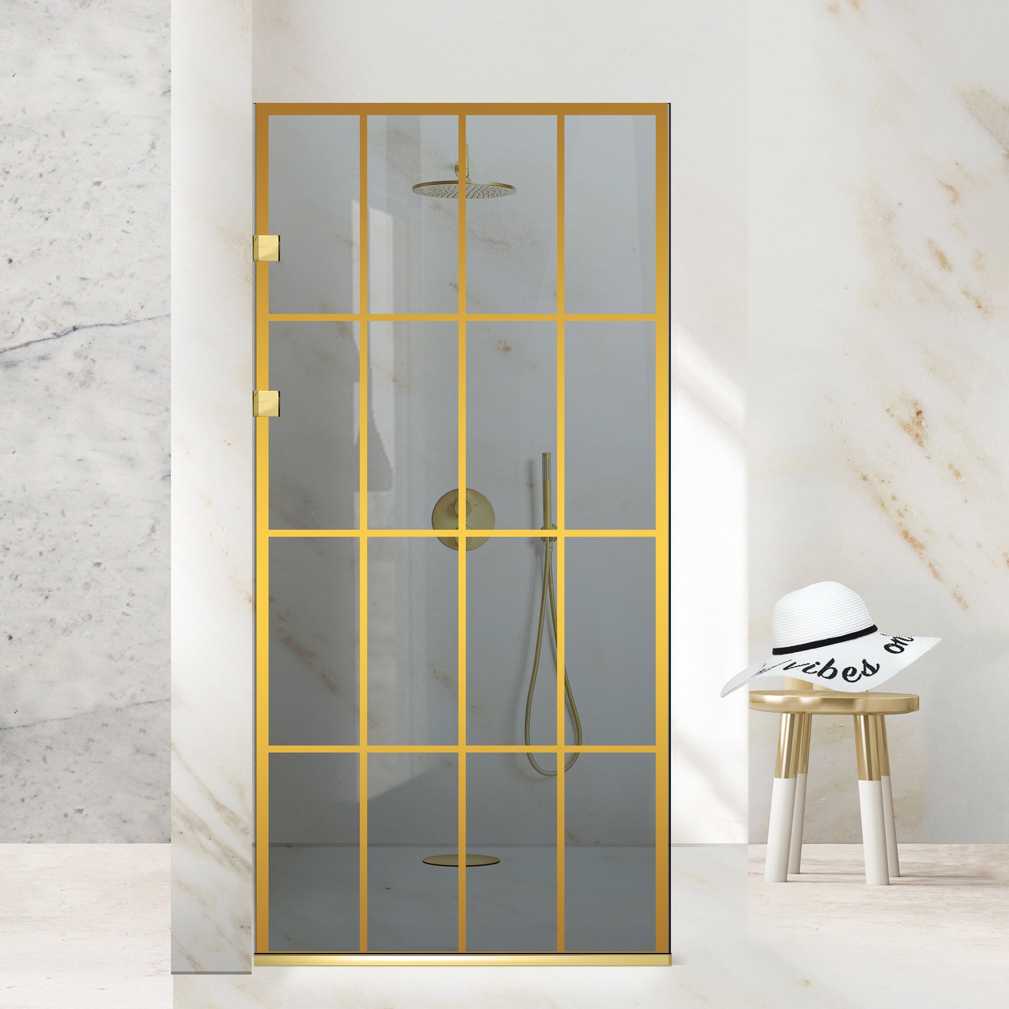Shower Screens Walk-in, Stainless steel shower wall, gold #Grey