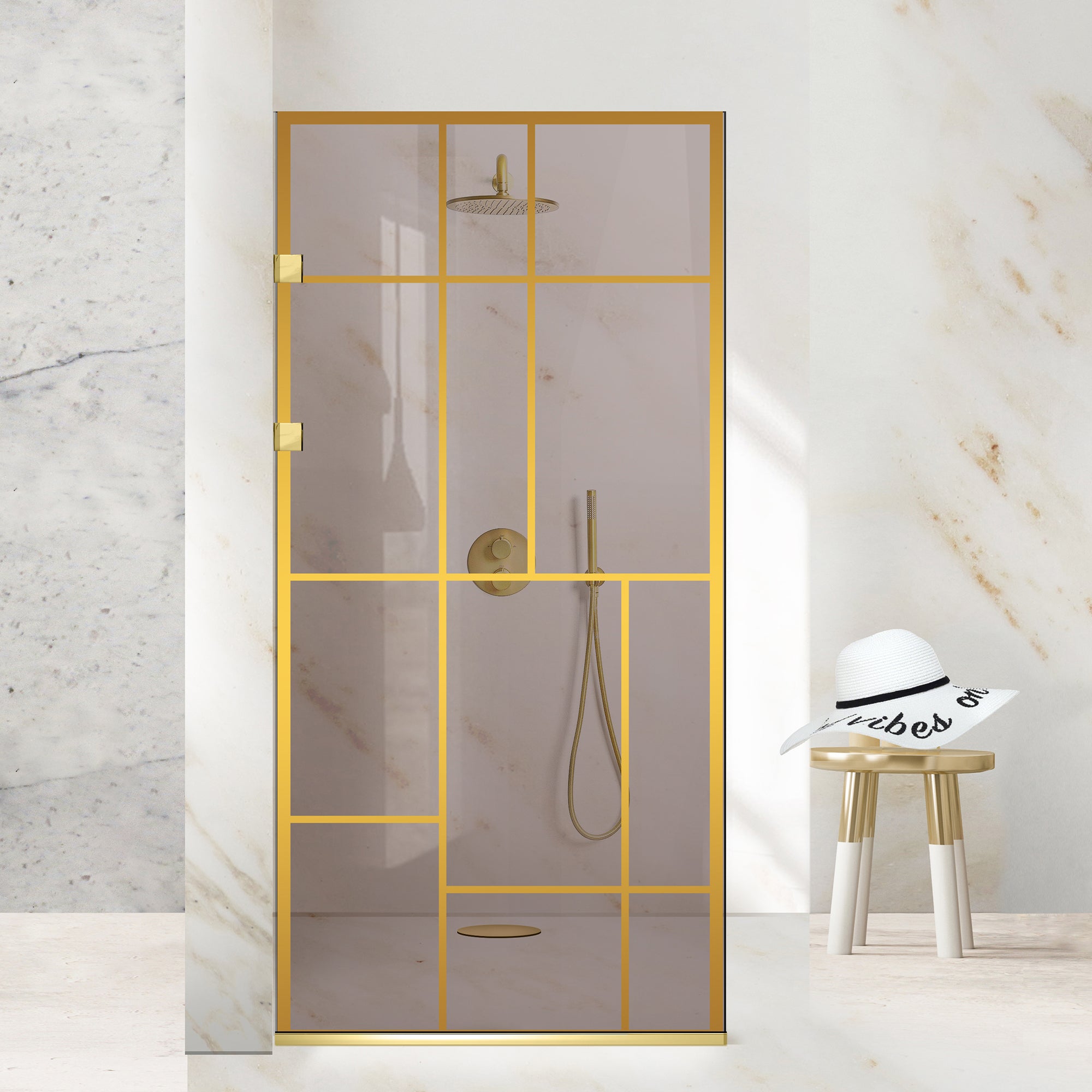 Paravan dus Walk-in, Perete dus Inox, auriu #Bronz