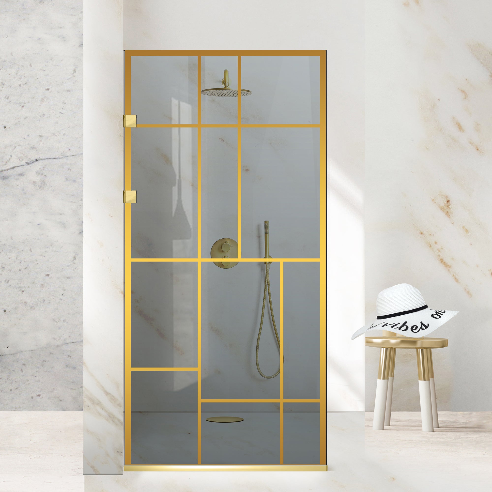 Shower Screens Walk-in, Stainless steel shower wall, gold #Grey