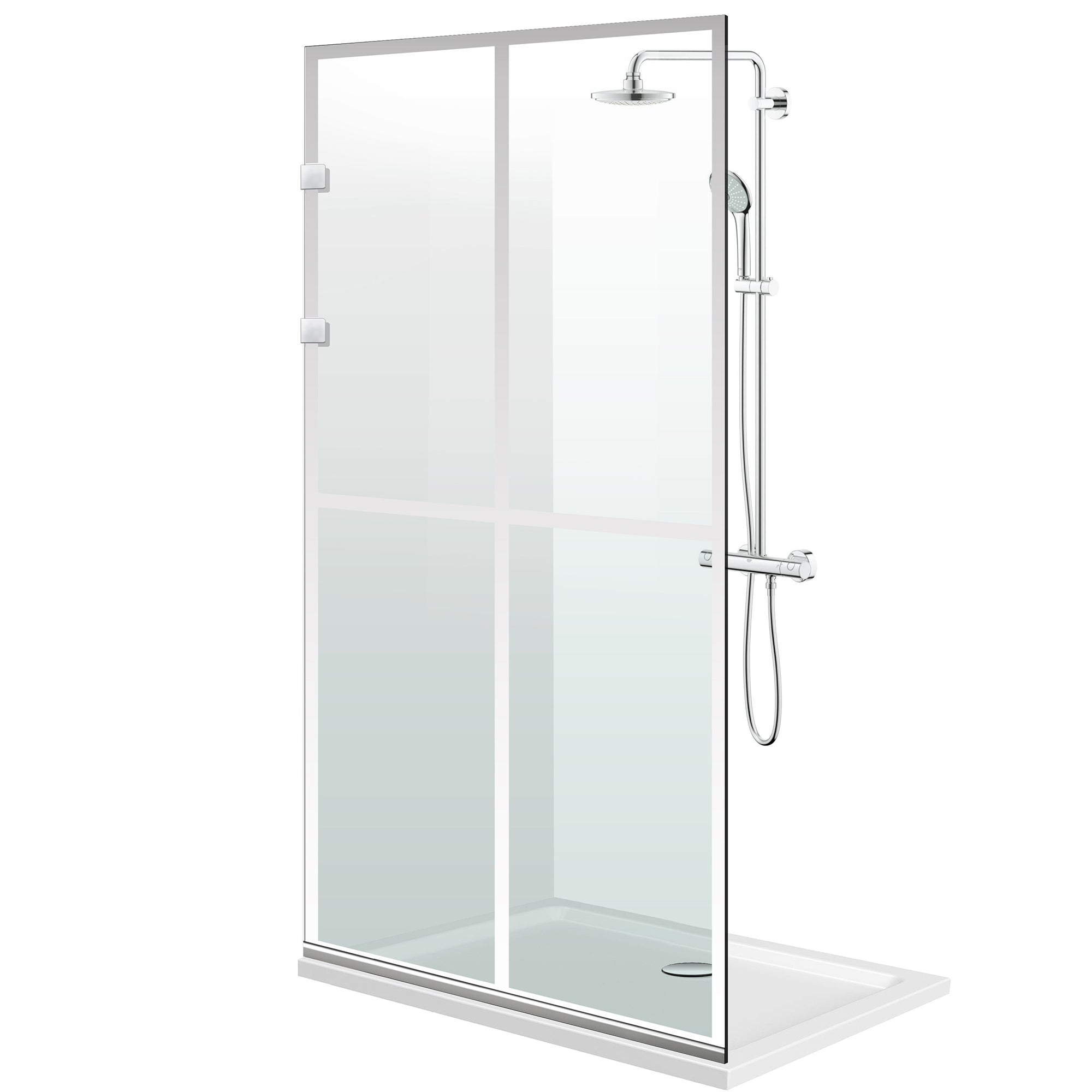 Aqua Elegance ® INOX walk-in shower screen, Basic clear model, full stainless steel hardware, clear tempered glass