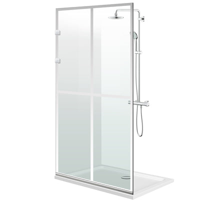 Aqua Elegance ® INOX walk-in shower screen, Basic clear model, full stainless steel hardware, clear tempered glass