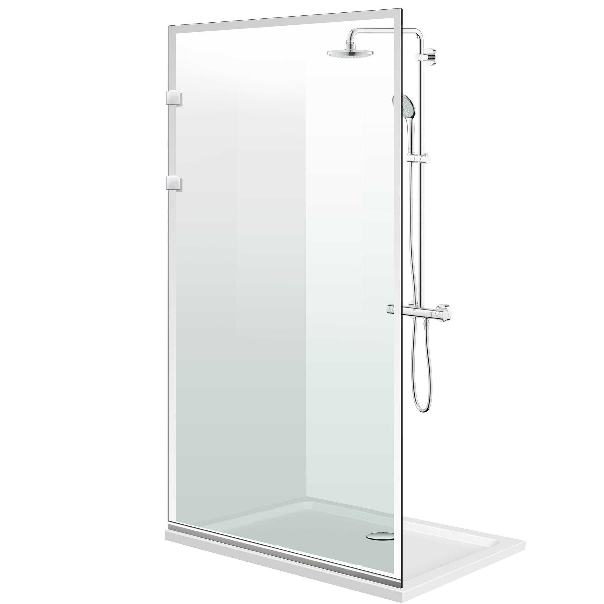 Aqua Elegance ® INOX walk-in shower screen, Frame clear model, full stainless steel hardware, clear tempered glass