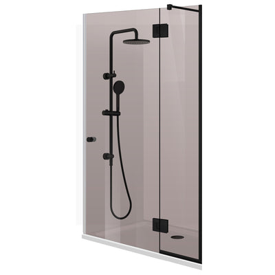 Aqua Line Plus shower door with fixed panel, 100% stainless steel gold hardware, adjustable bar, 8 mm tempered glass