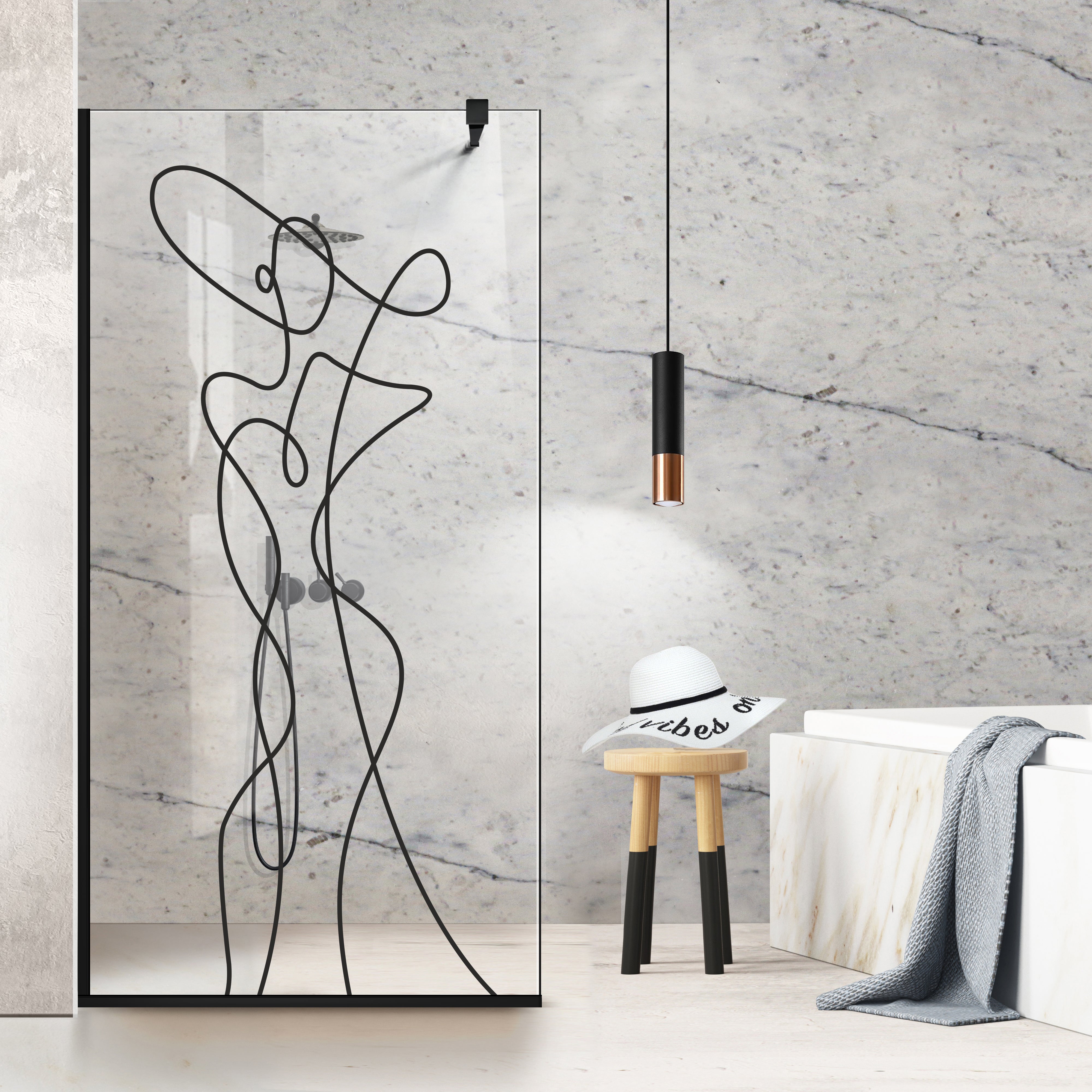 Shower Screens Walk-in, Black Shower Wall, #Clear #Víztiszta