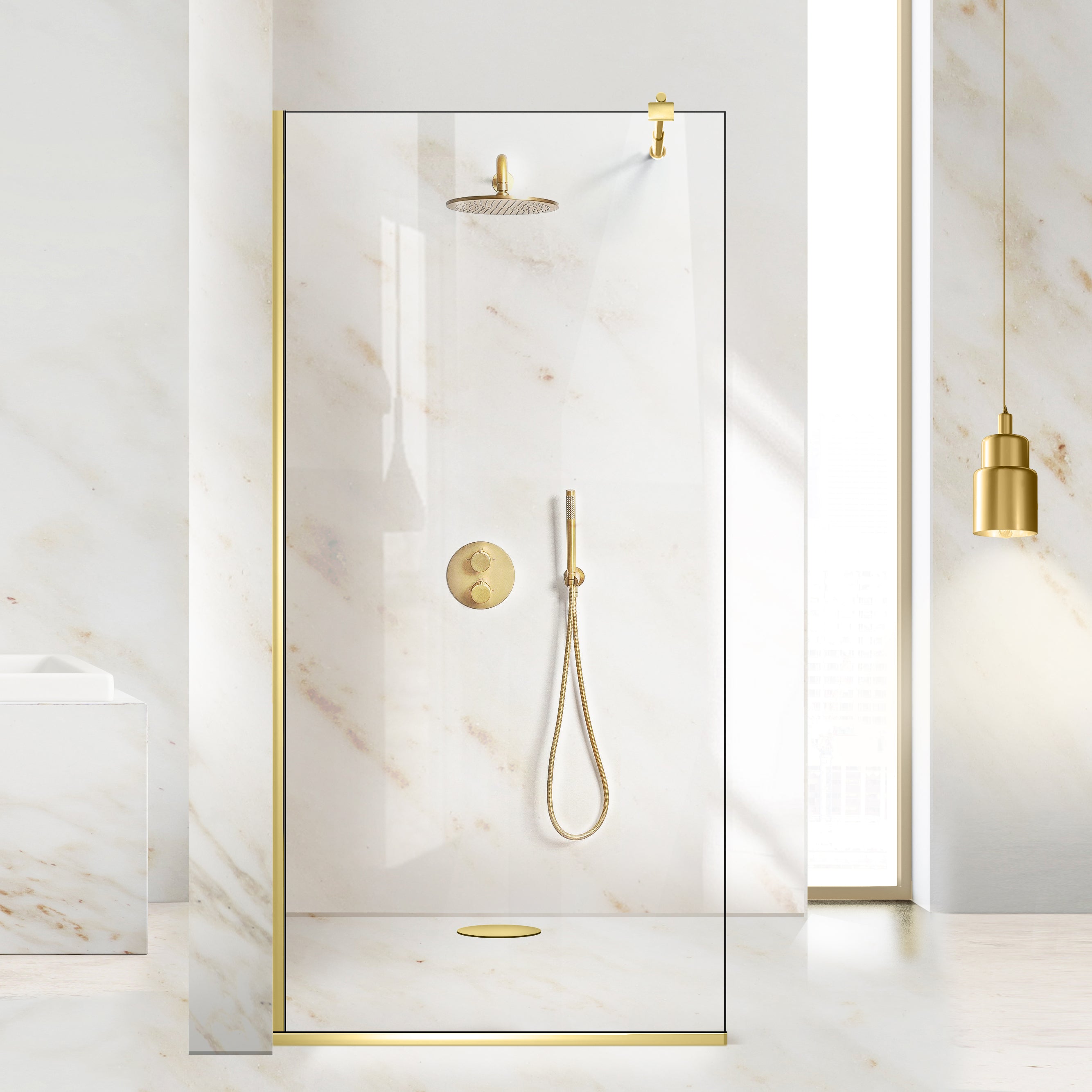 Shower Screens Walk-in, Shower Wall Gold, #Clear #Water-Clear
