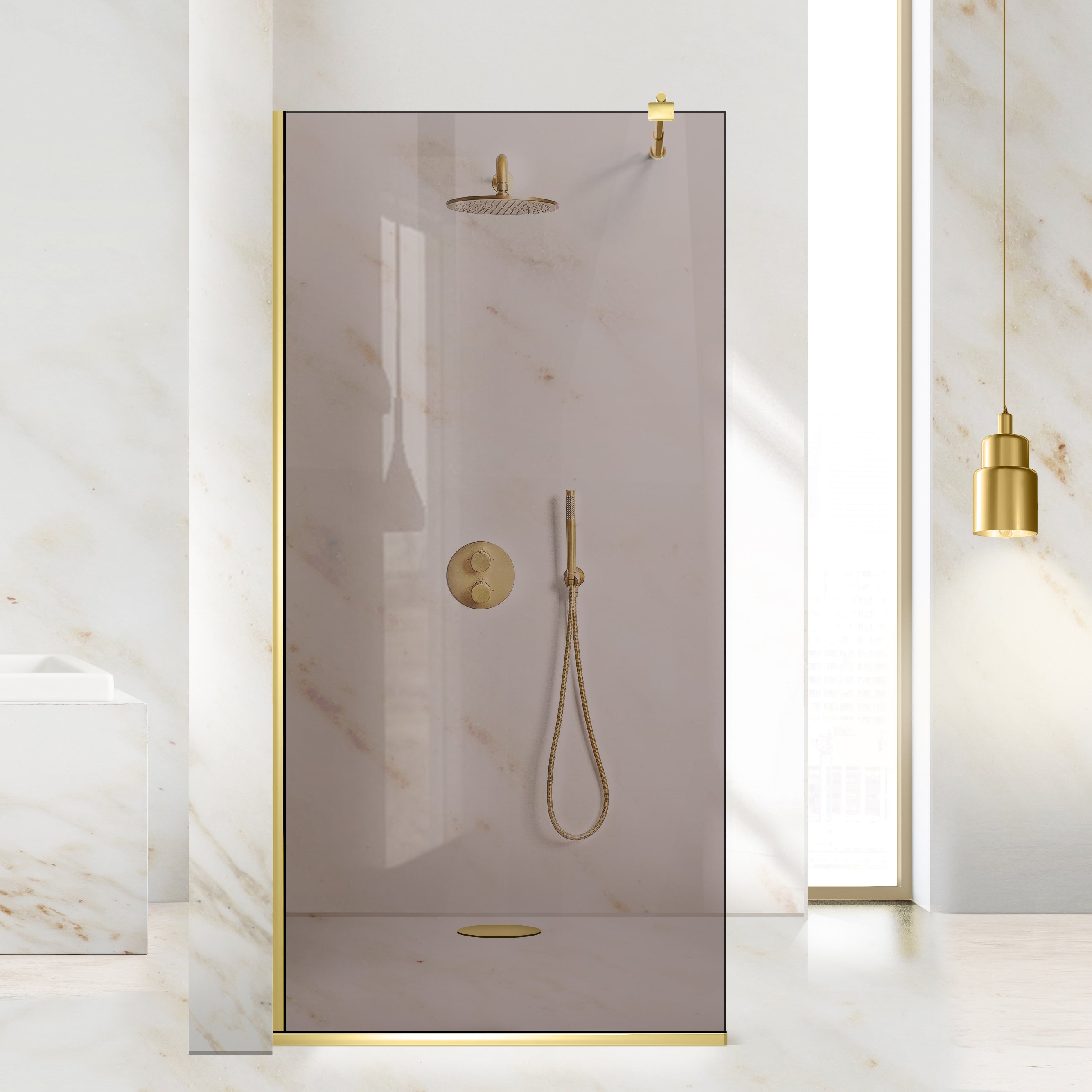 Shower Screens Walk-in, Shower Wall Gold, #Bronze #Bronze