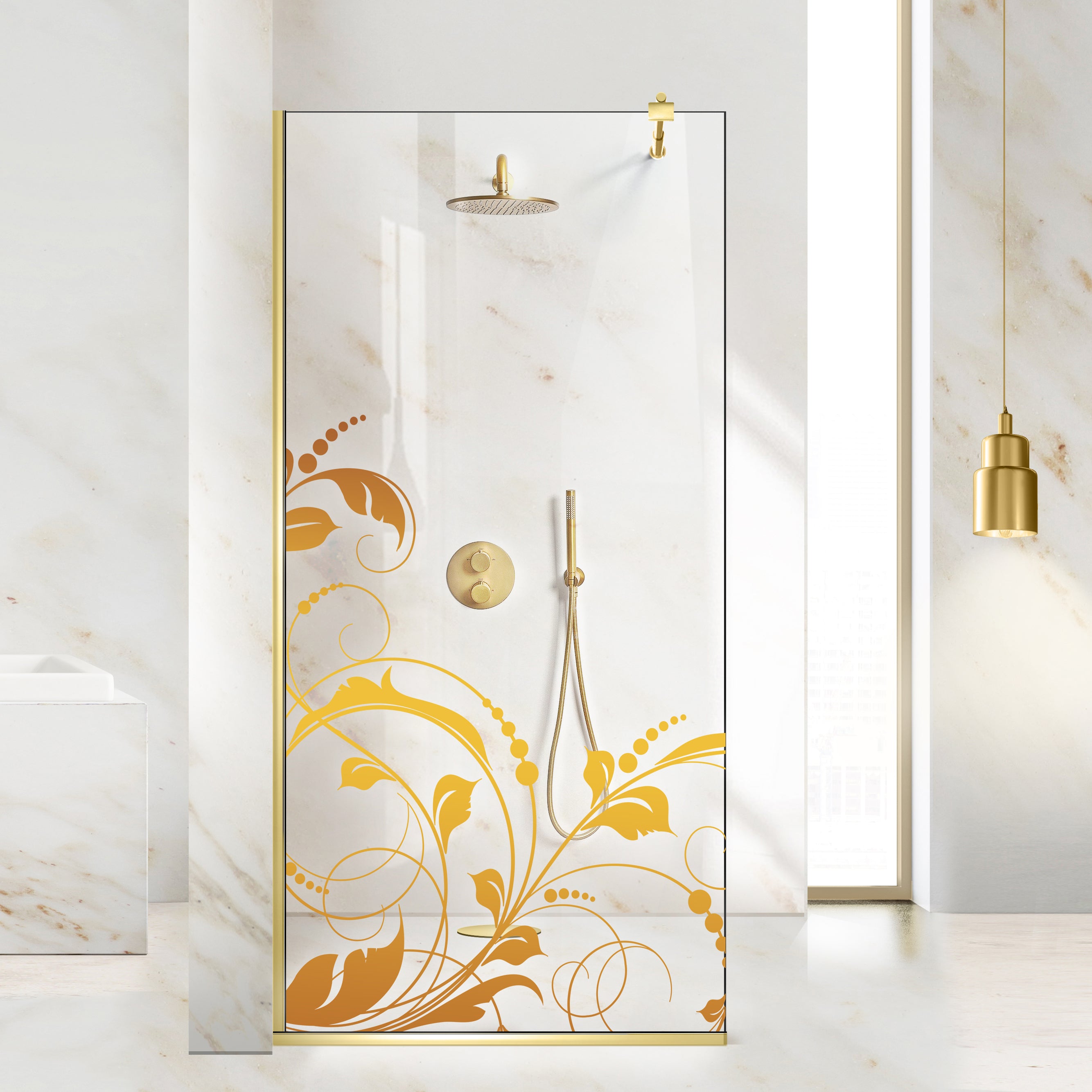 Shower Screens Walk-in, Shower Wall Gold, #Clear #Water-Clear