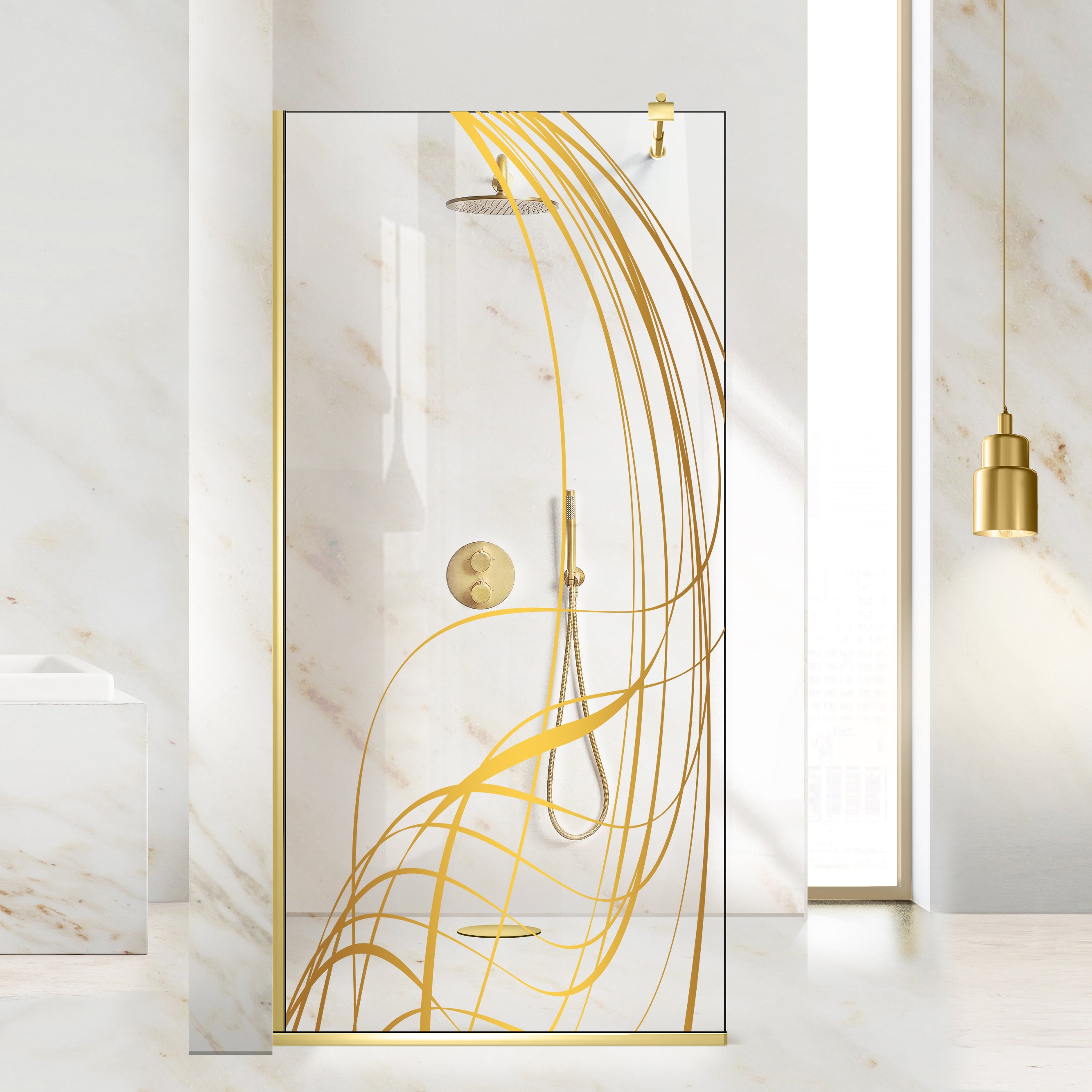 Shower Screens Walk-in, Shower Wall Gold, #Clear #Water-Clear