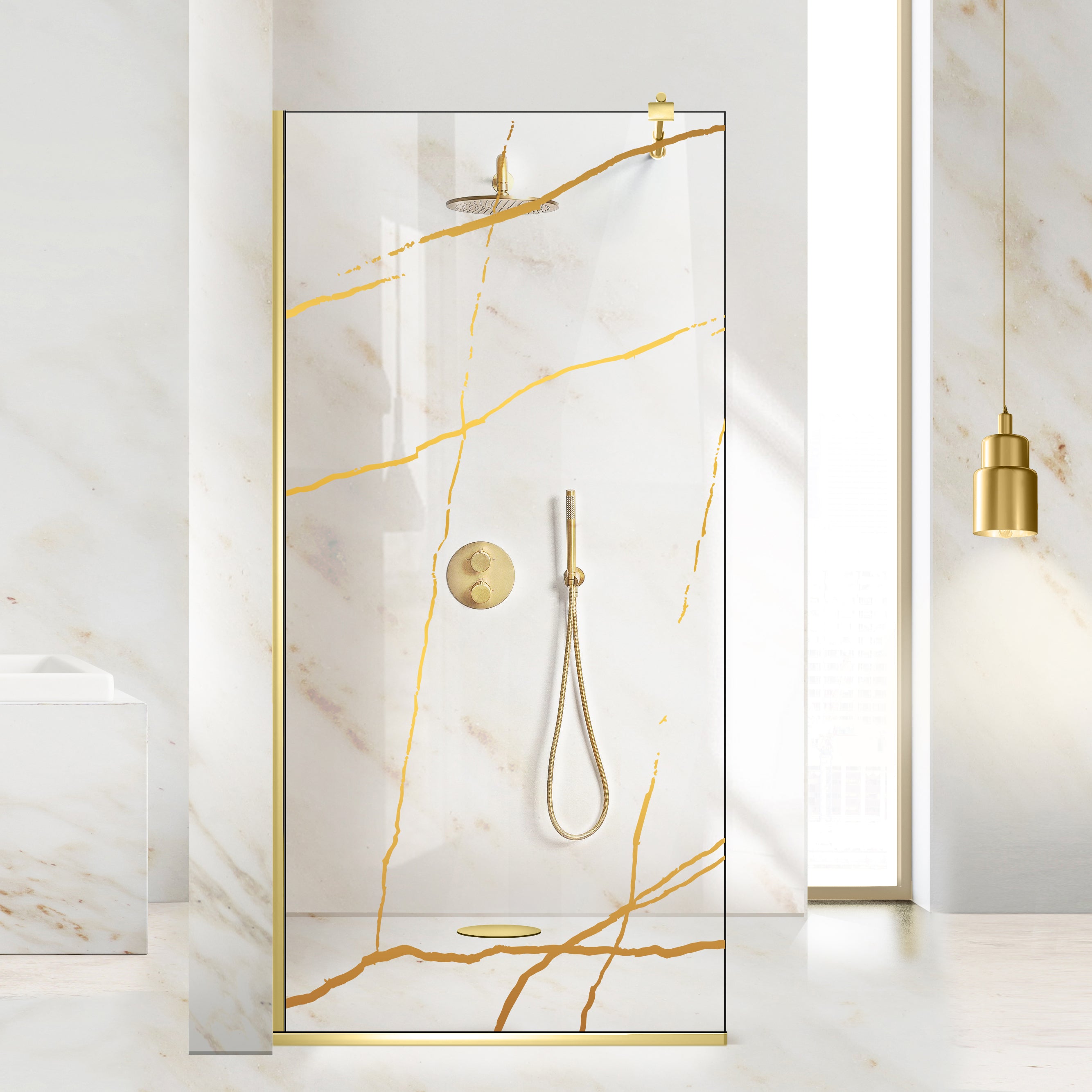 Shower Screens Walk-in, Shower Wall Gold, #Clear #Water-Clear