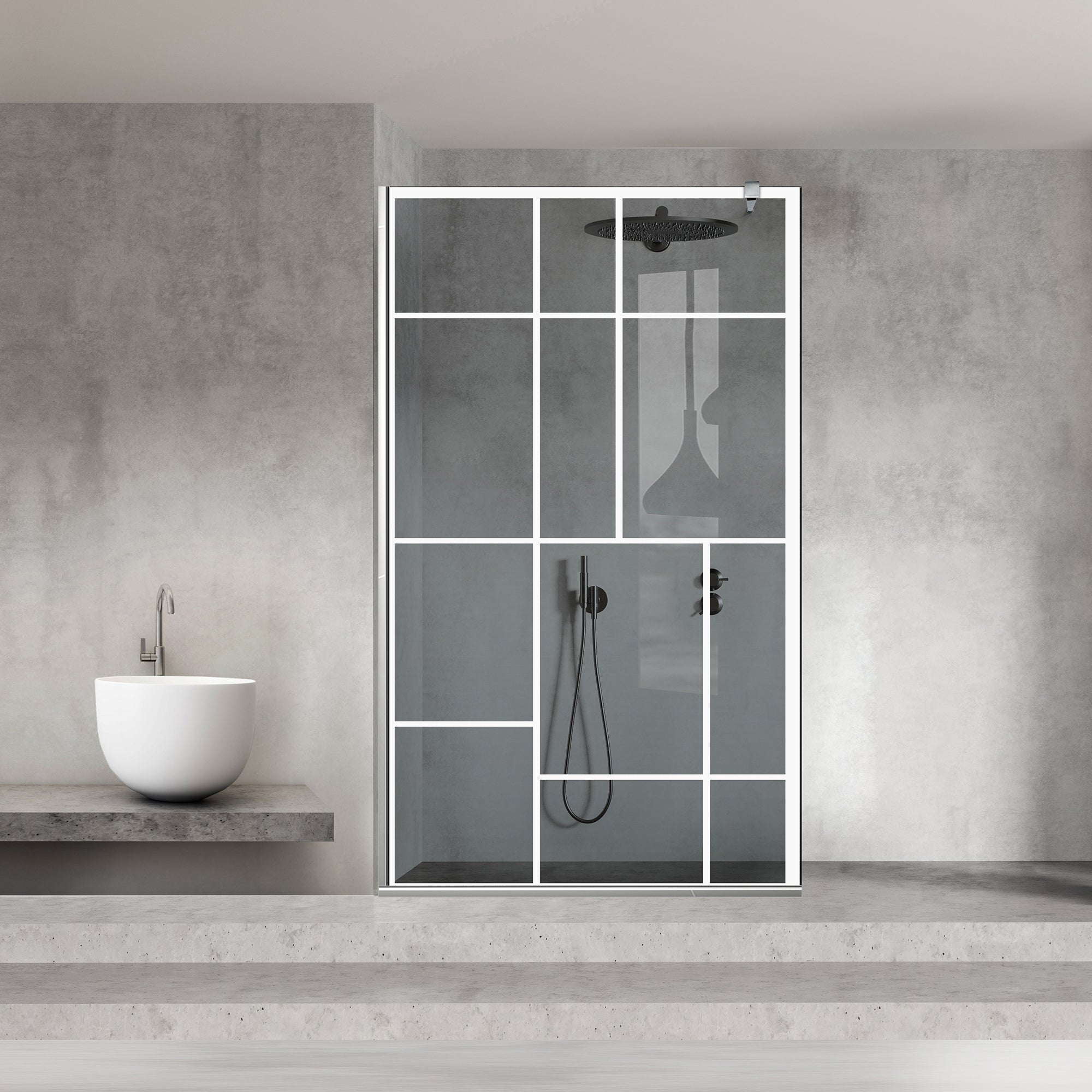 Paravan dus Walk-in, Perete dus  Inox, #Gri