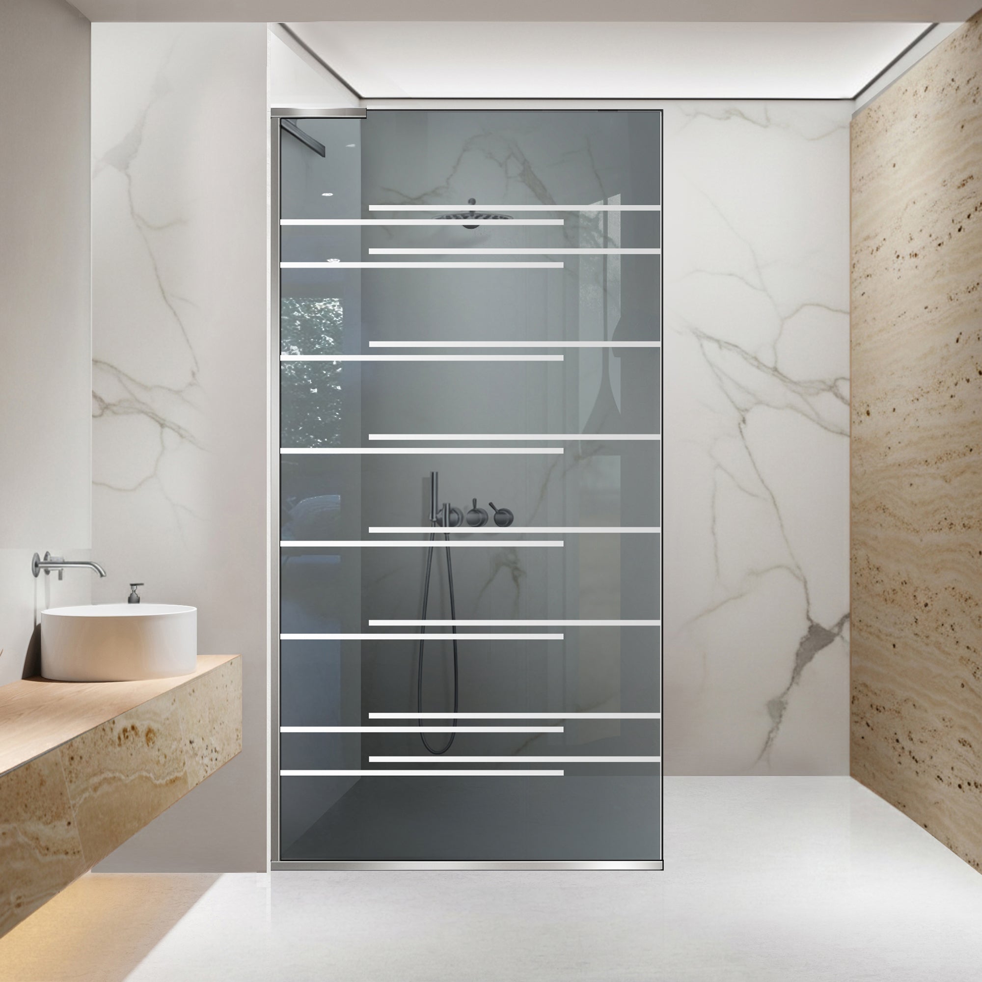 Paravan dus Walk-in, Perete dus Inox, #Gri