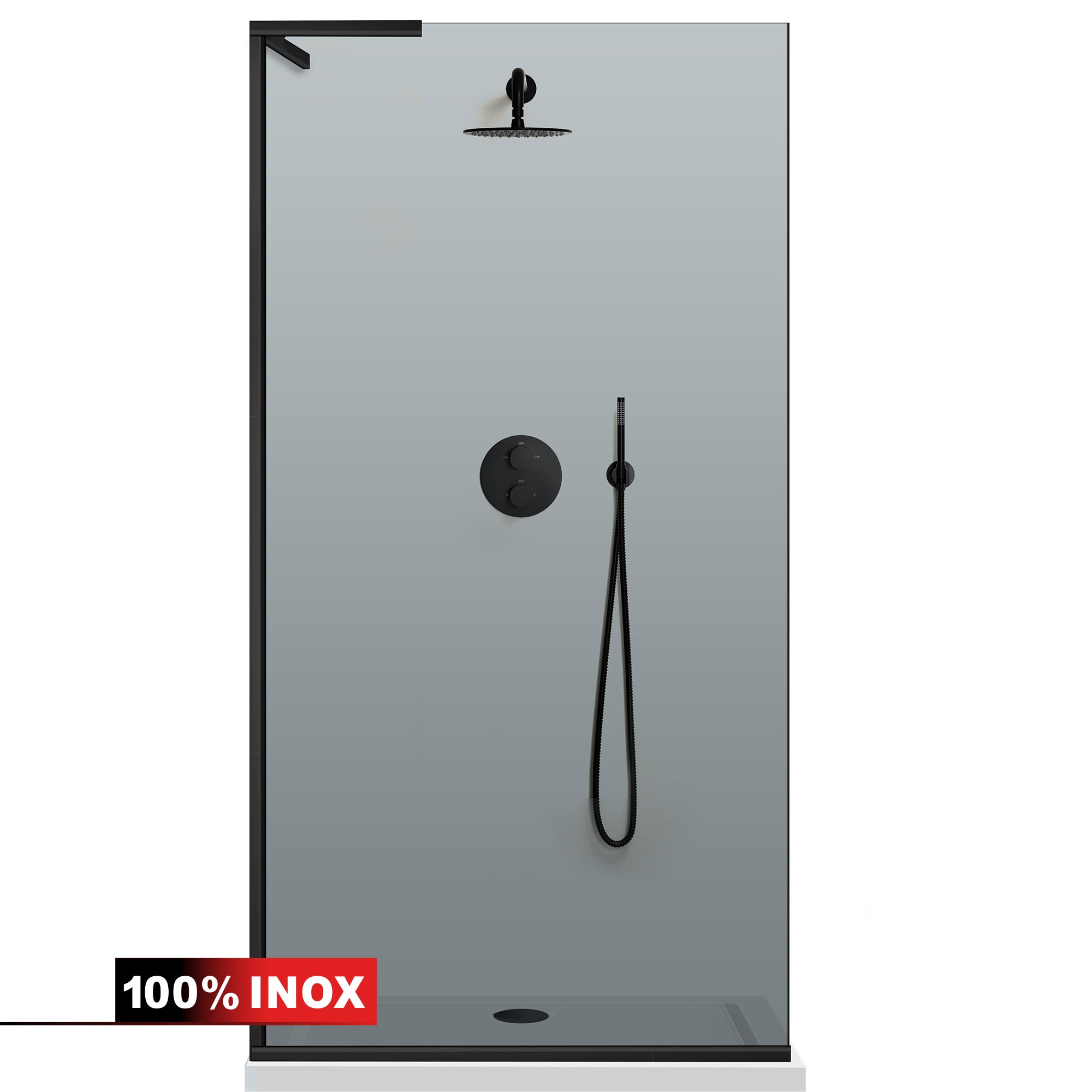 Paravan dus Walk-in, Perete dus Inox, #Gri