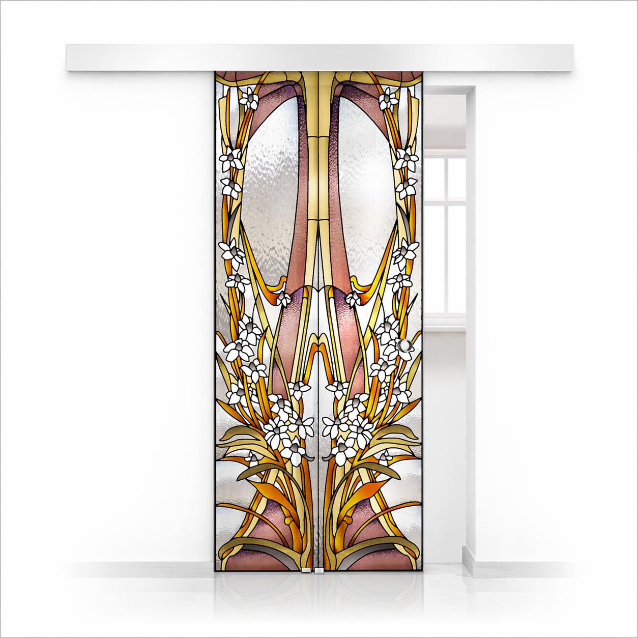 Stained glass door, Sliding glass door #Clear