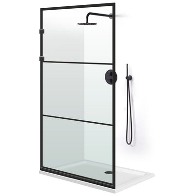 Shower Screens Walk-in, Stainless steel shower wall, matte black, #Clear #Clear