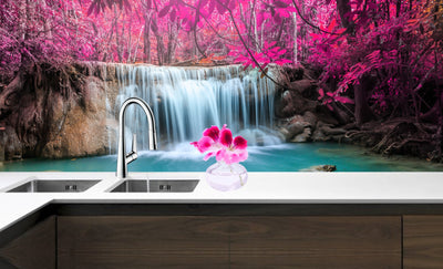 Printed glass kitchen splashback