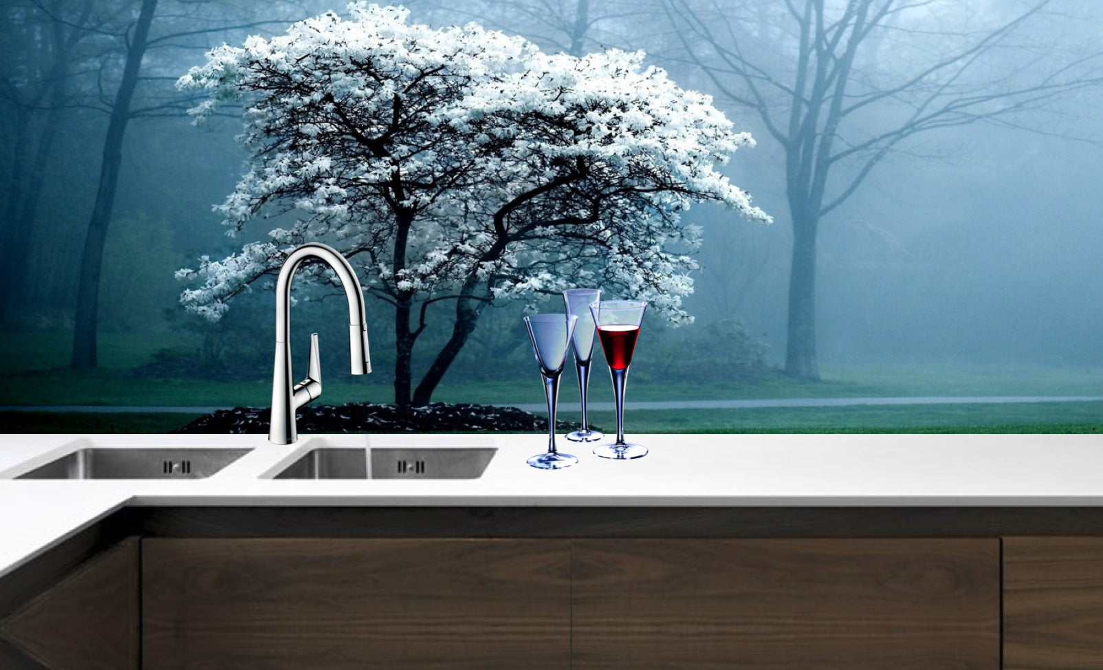 Printed glass kitchen splashback #3038