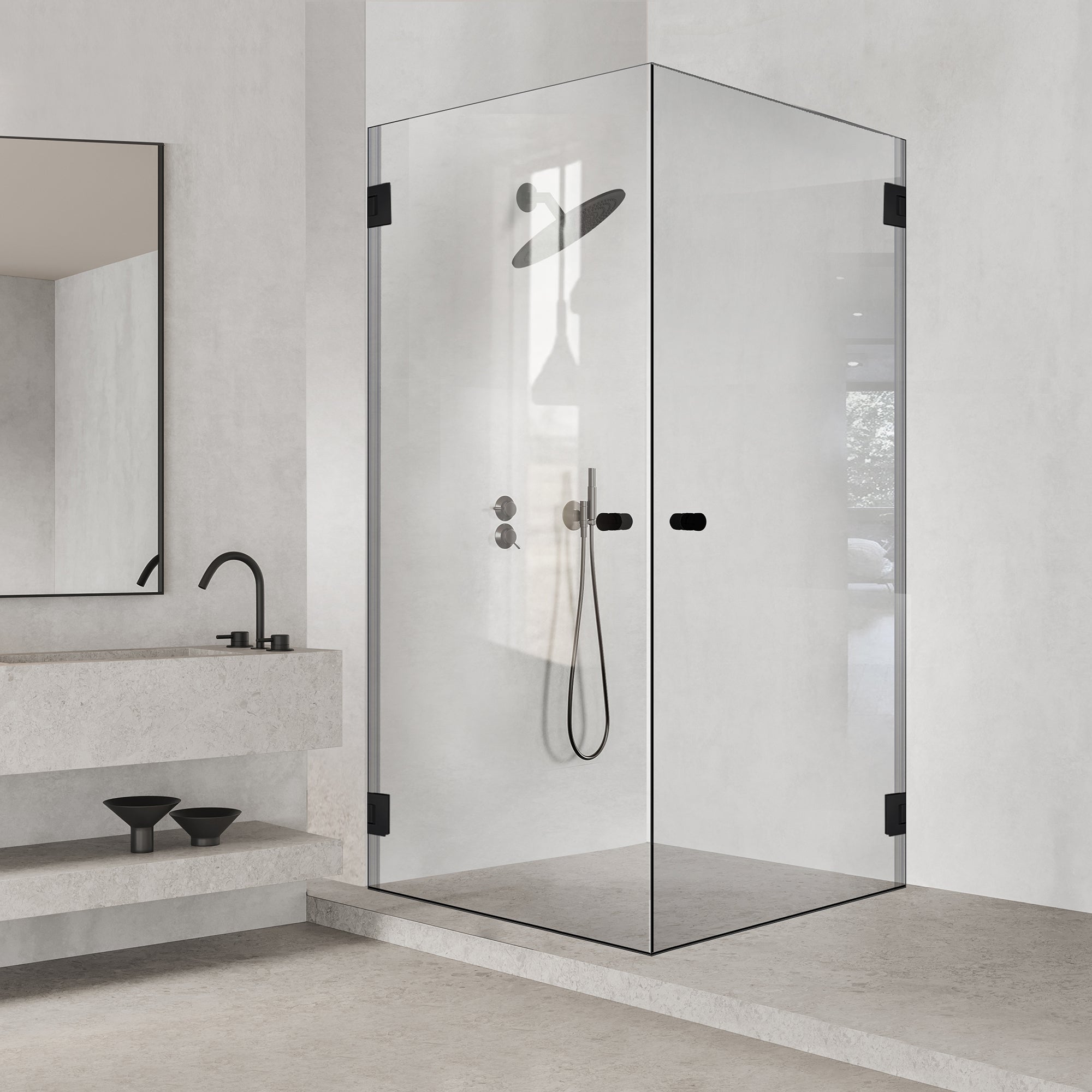 Shower enclosure with hinged door #Clear