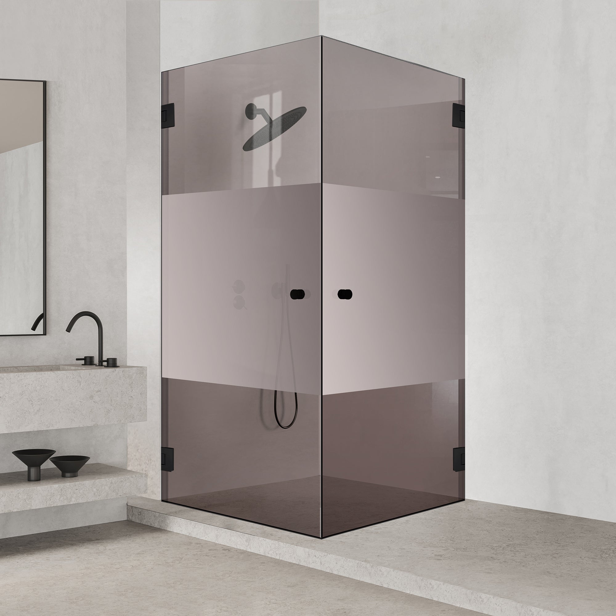 Shower enclosure with hinged door #Bronze