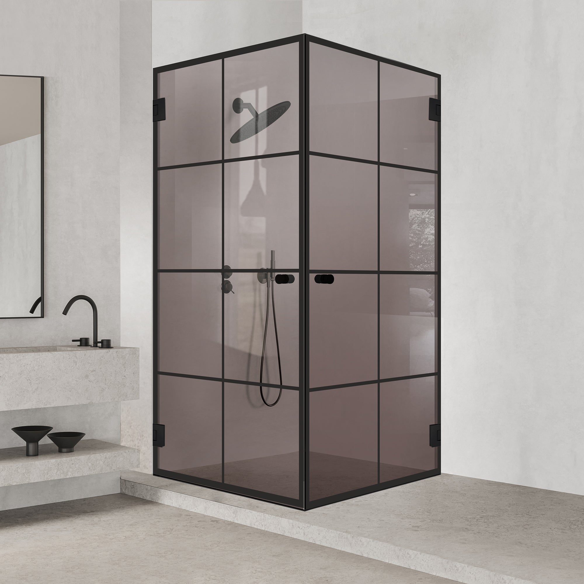 Shower enclosure with hinged door #Bronze