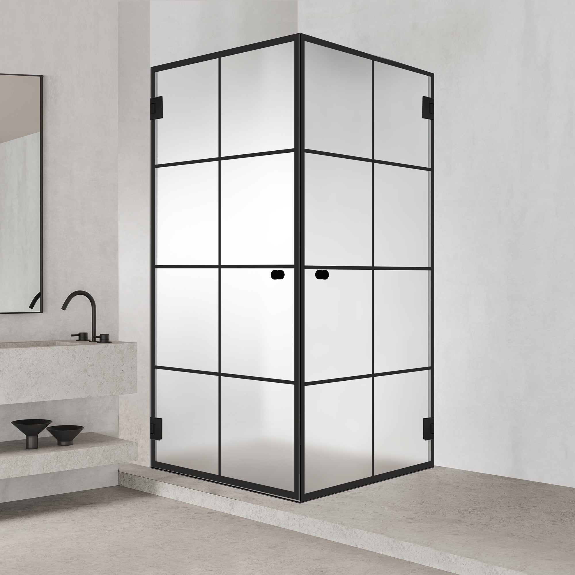 Shower enclosure with hinged door #Satiné