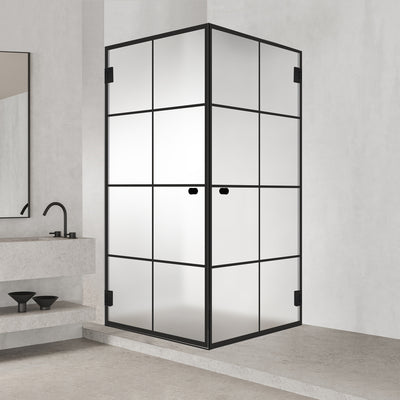Shower enclosure with hinged door #Satiné