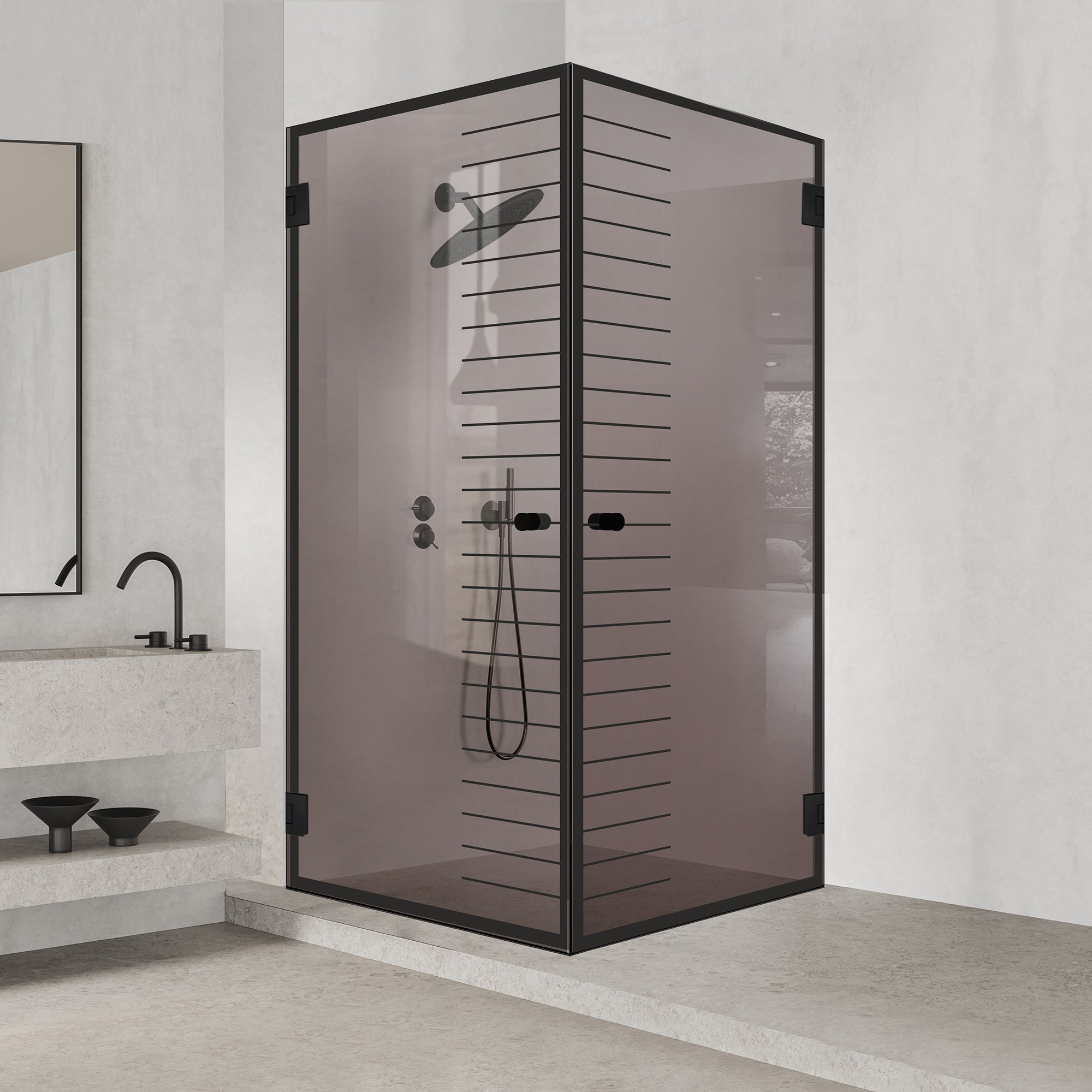 Shower enclosure with hinged door #Bronze
