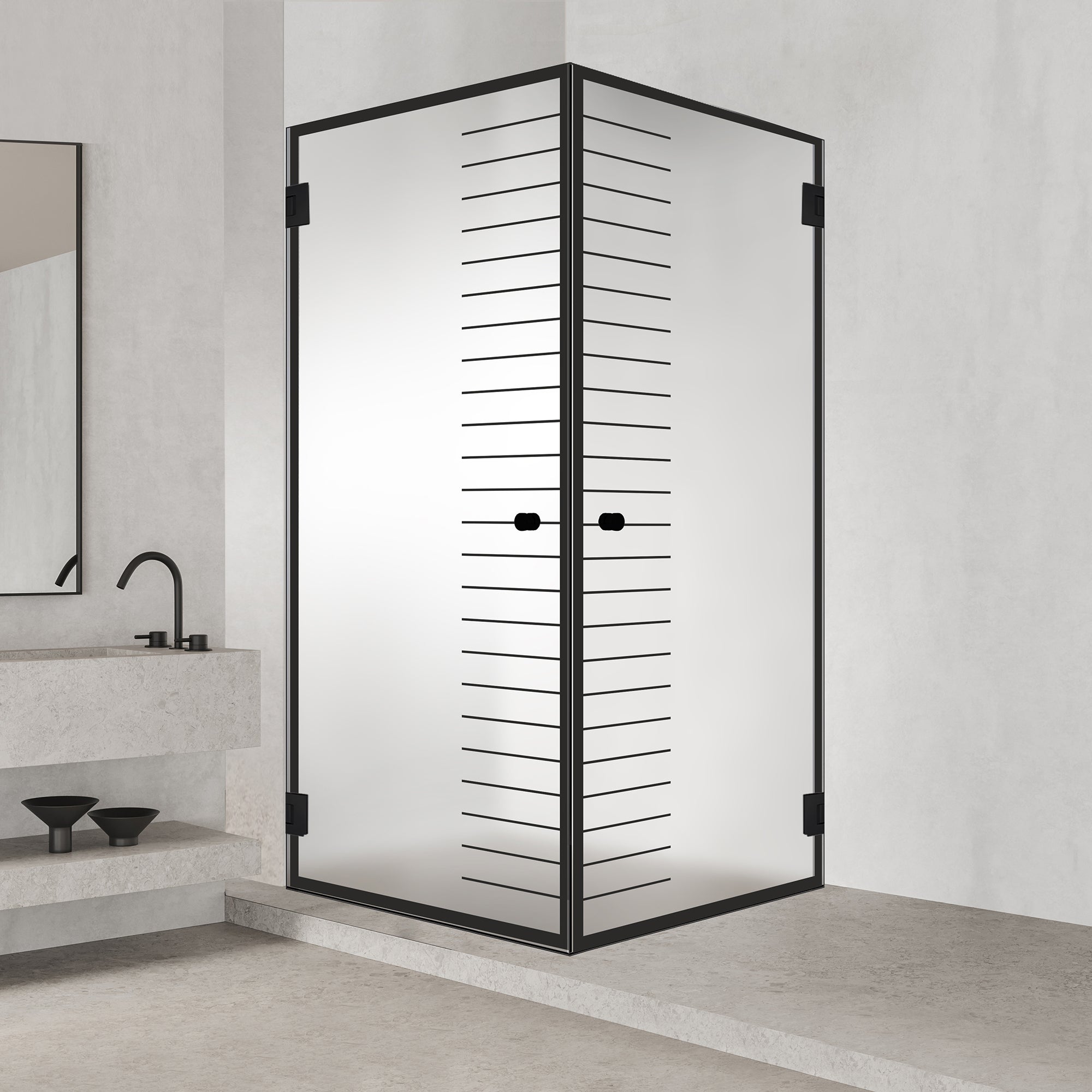 Shower enclosure with hinged door #Satiné