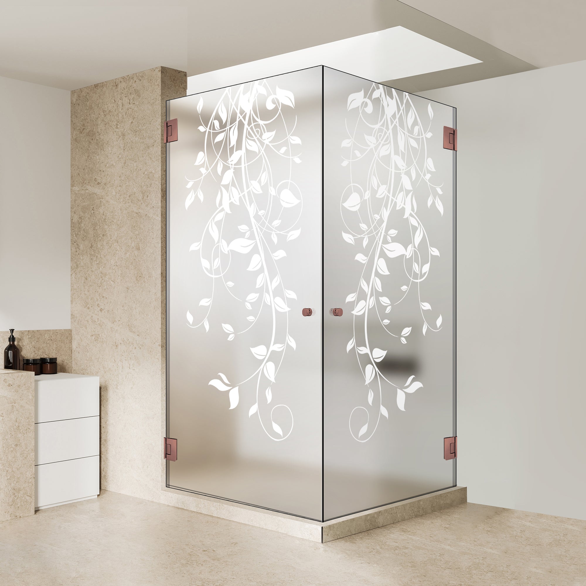 Shower enclosure with hinged door #Satiné