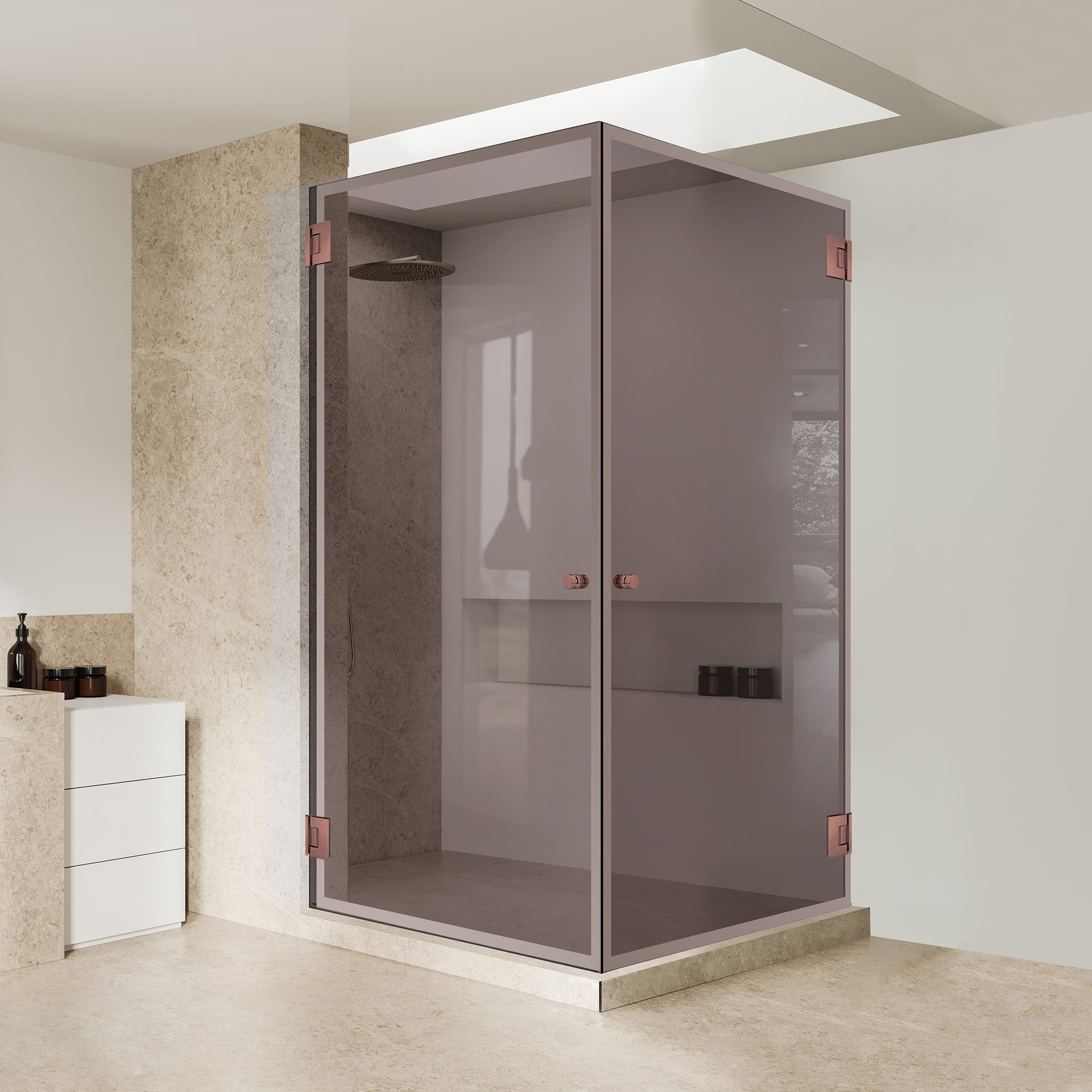 Shower enclosure with hinged door #Bronze