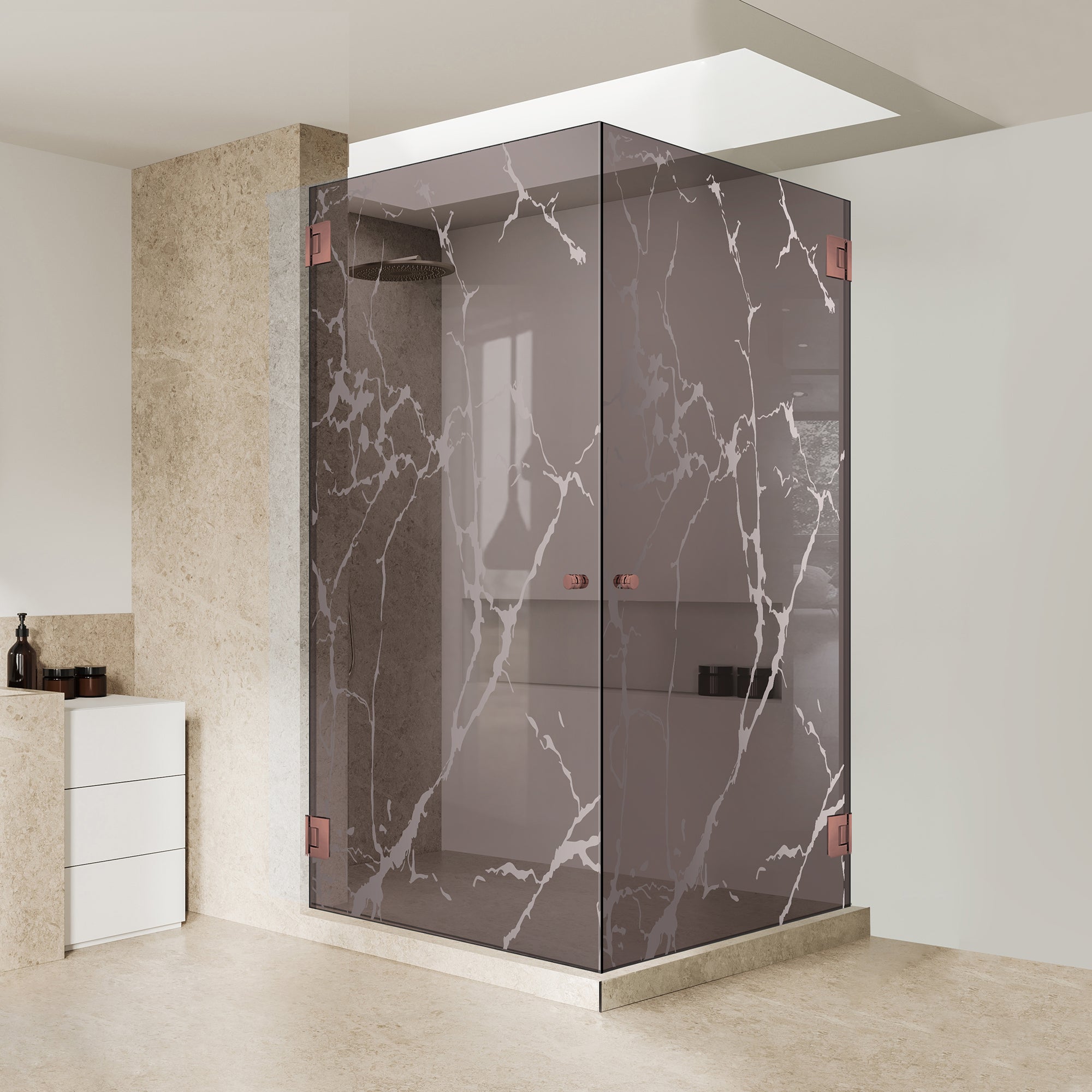 Shower enclosure with hinged door #Bronze