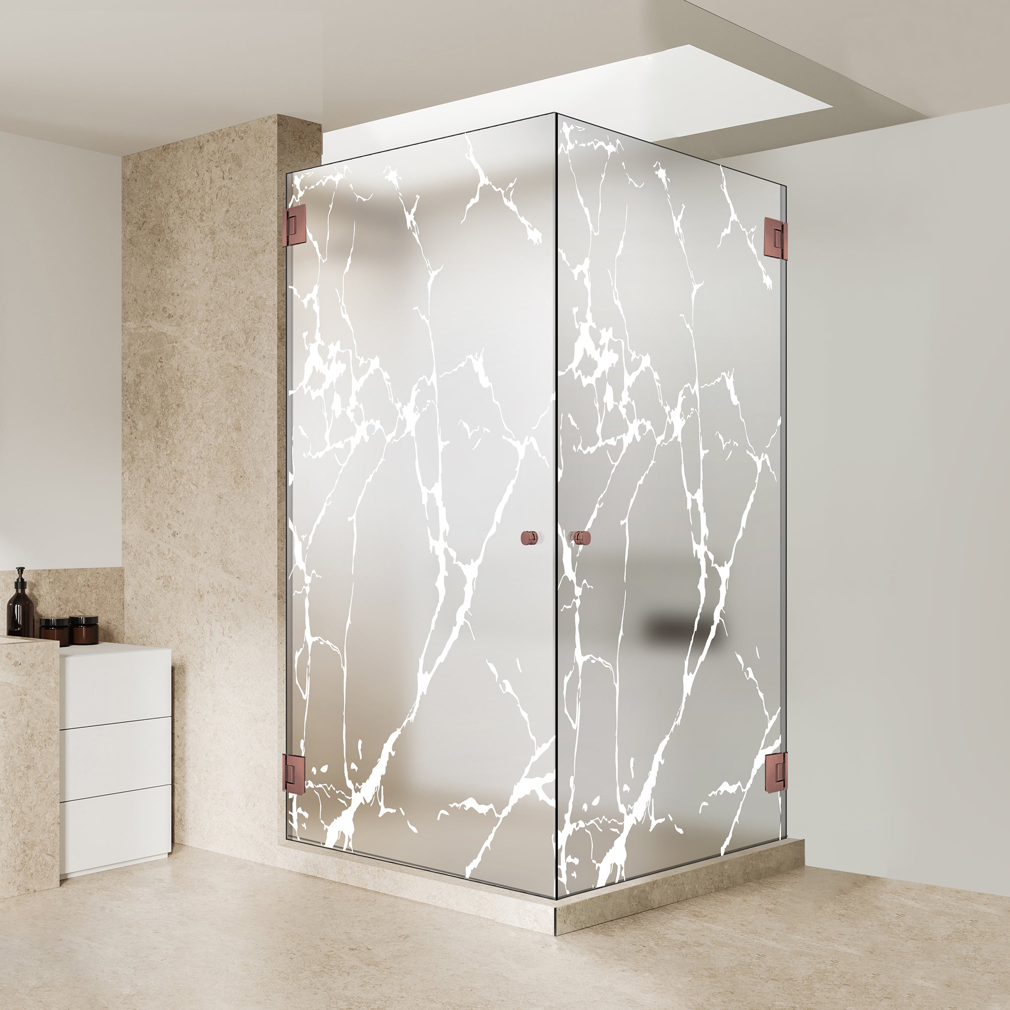 Shower enclosure with hinged door #Satiné