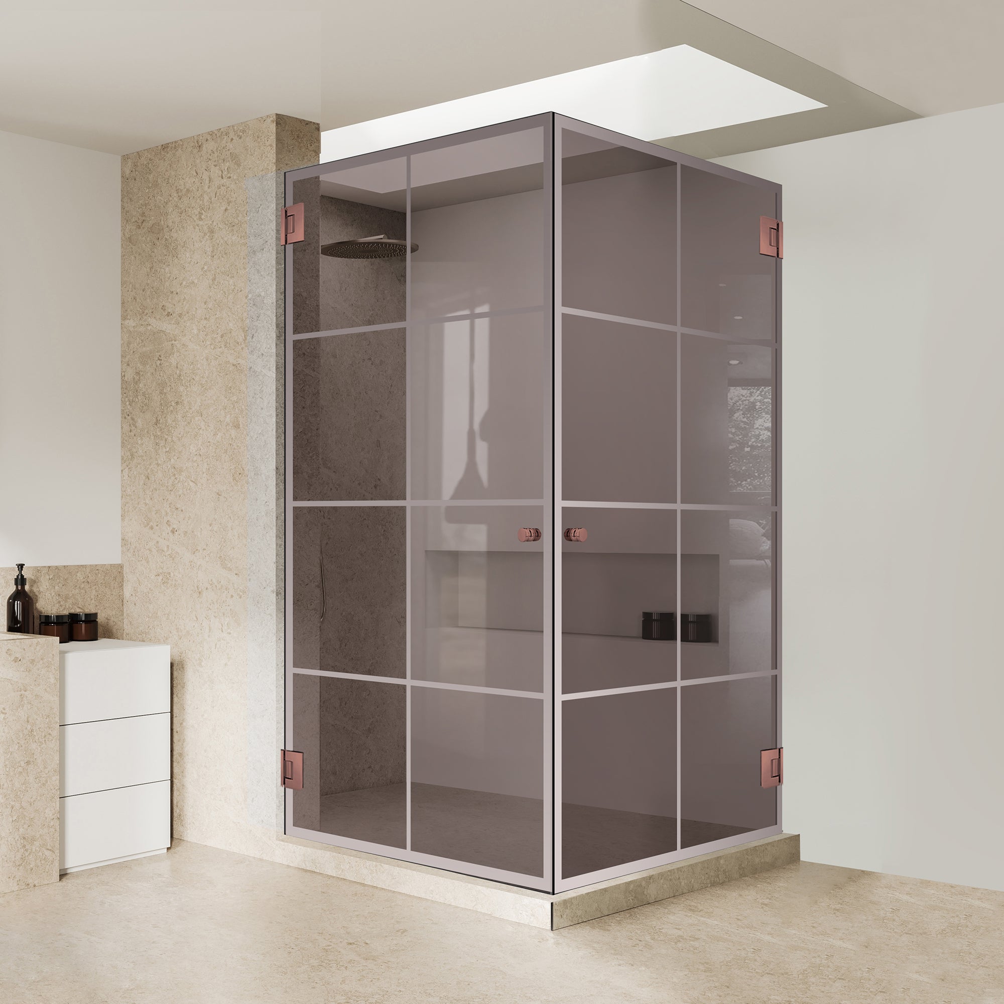 Shower enclosure with hinged door #Bronze