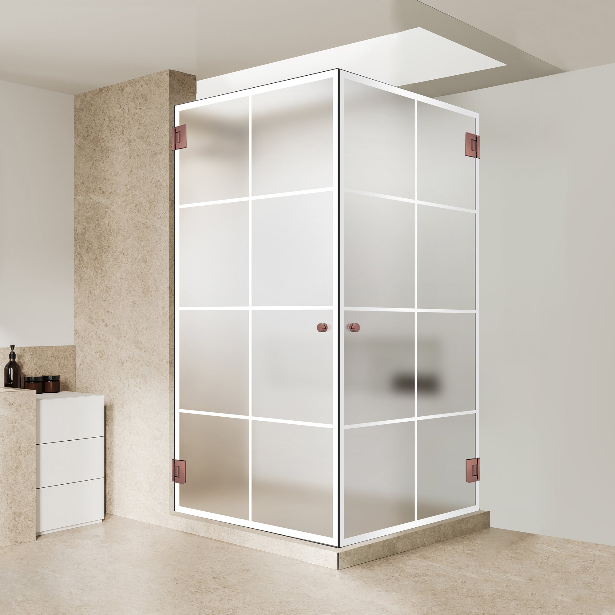 Shower enclosure with hinged door #Satiné