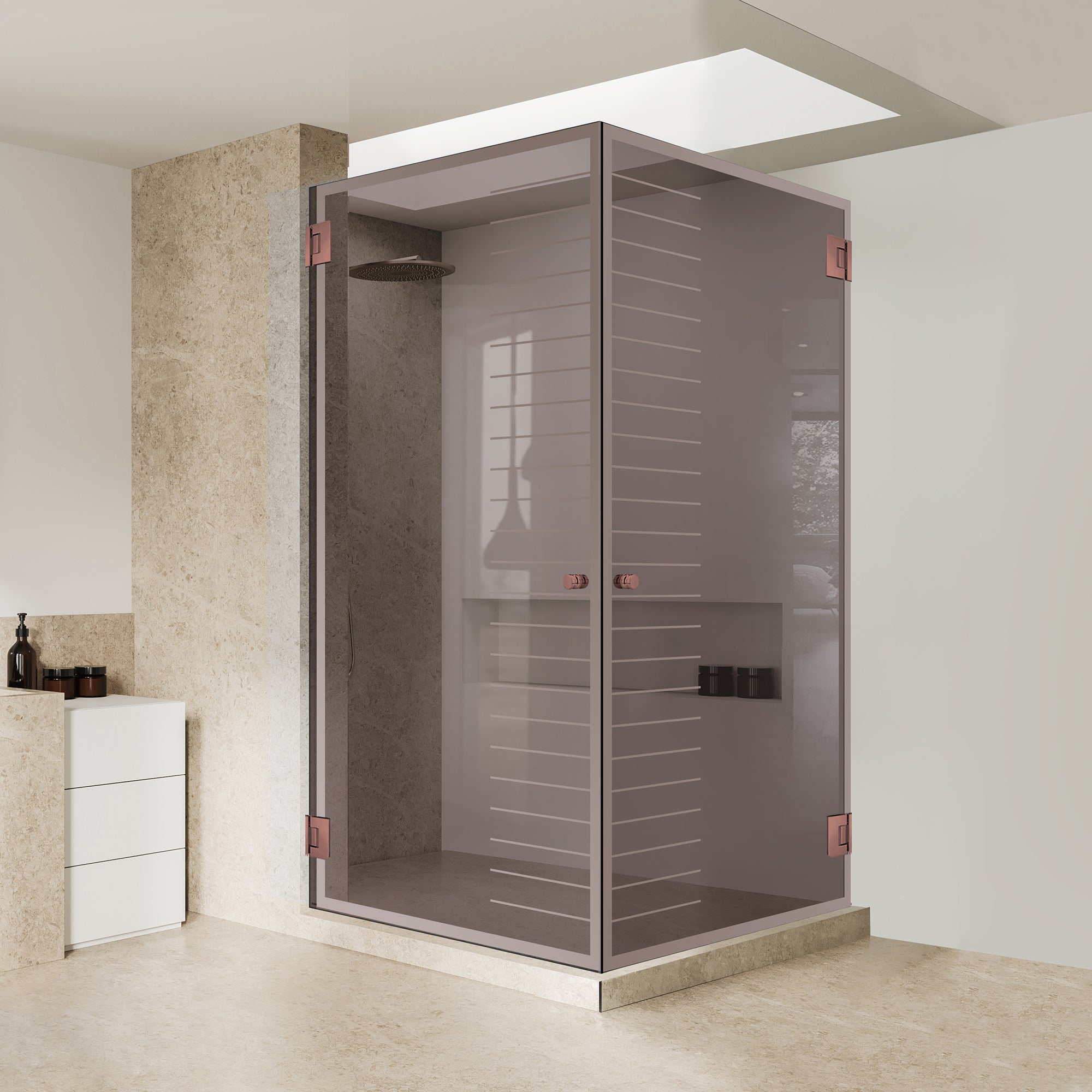 Shower enclosure with hinged door #Bronze