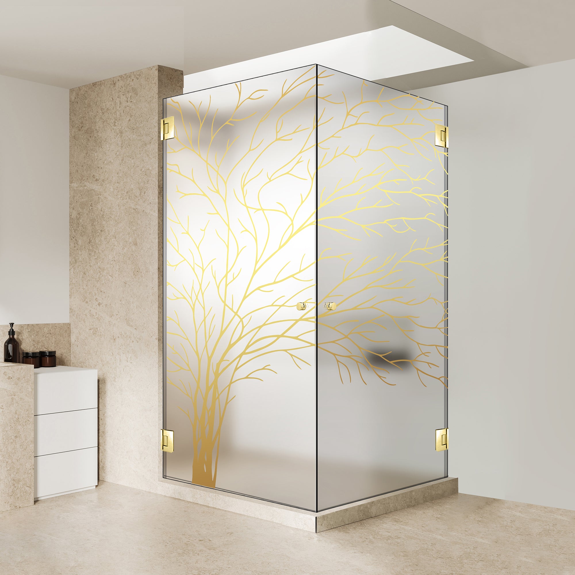 Shower enclosure with hinged door #Satiné