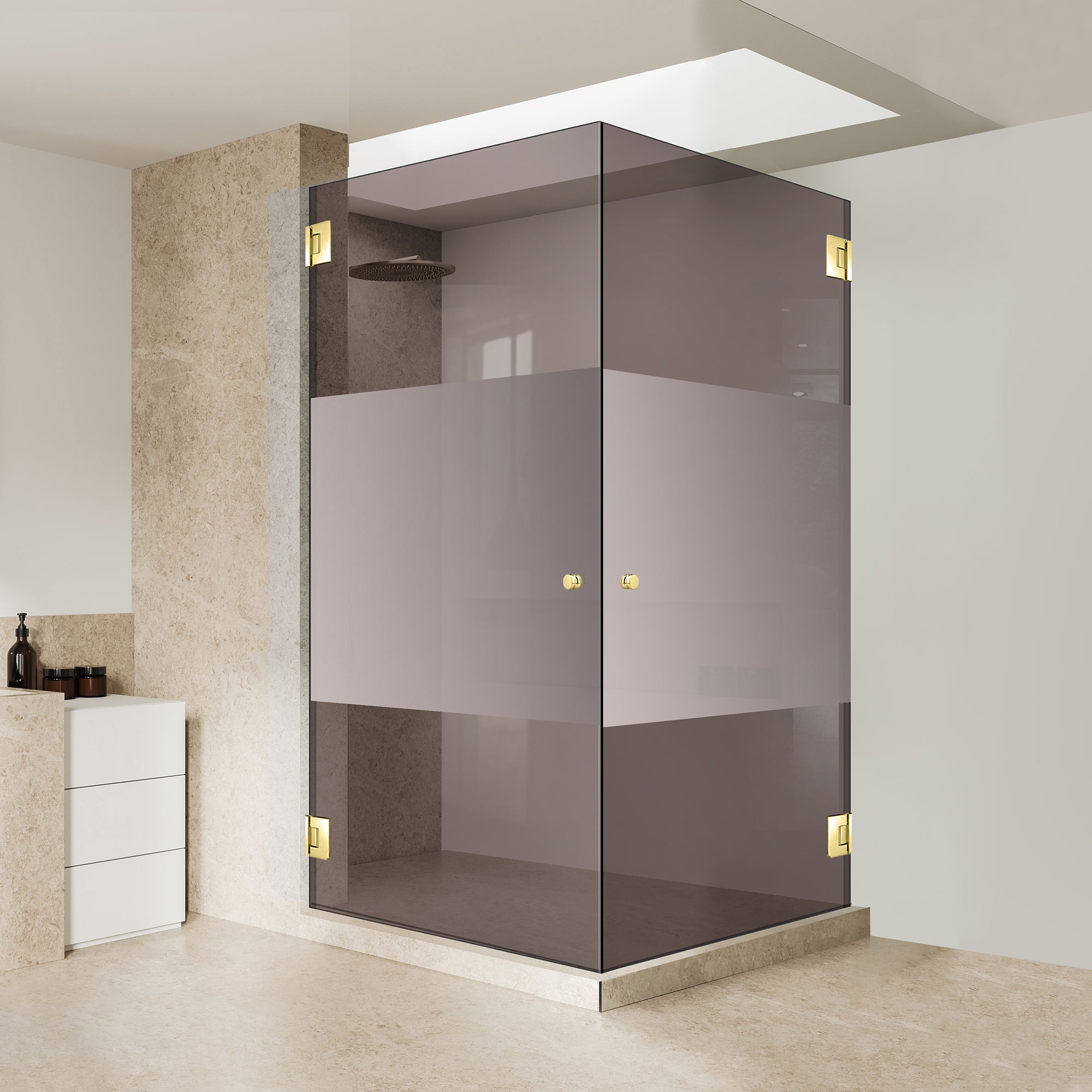 Shower enclosure with hinged door #Bronze