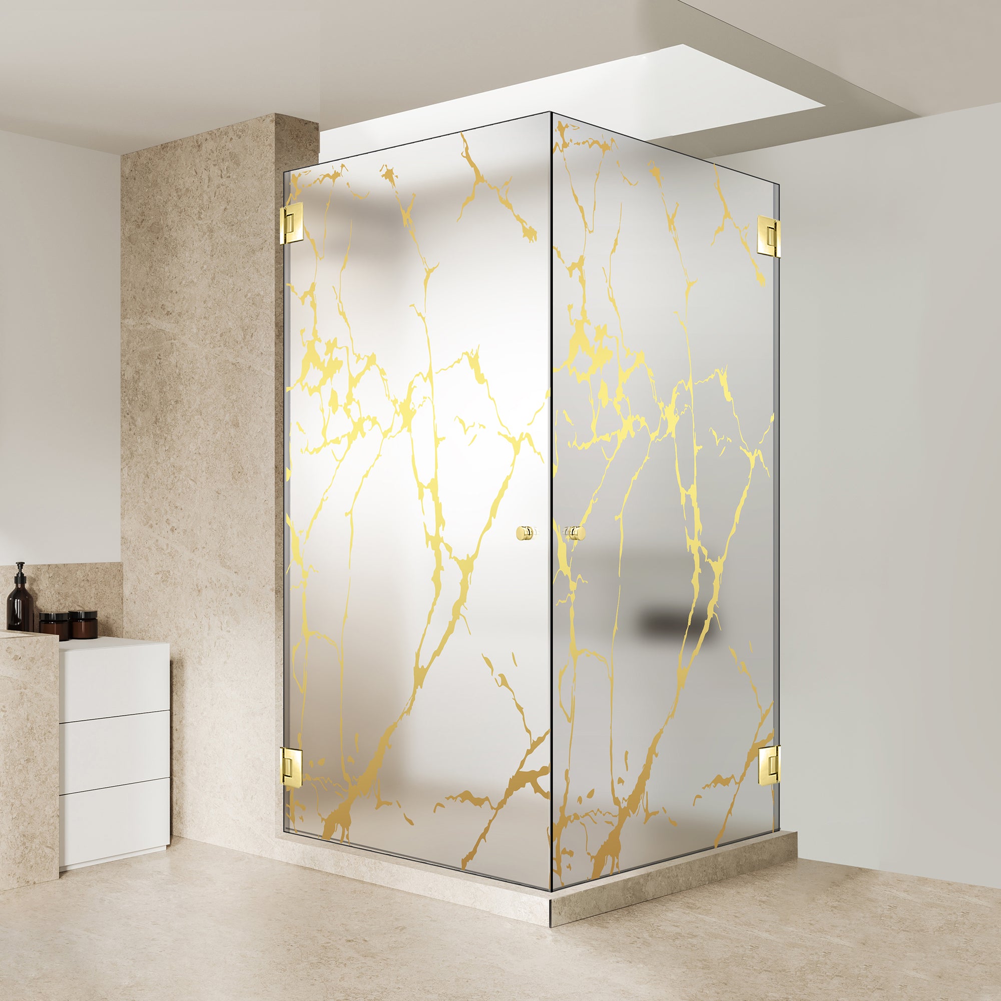 Shower enclosure with hinged door #Satiné
