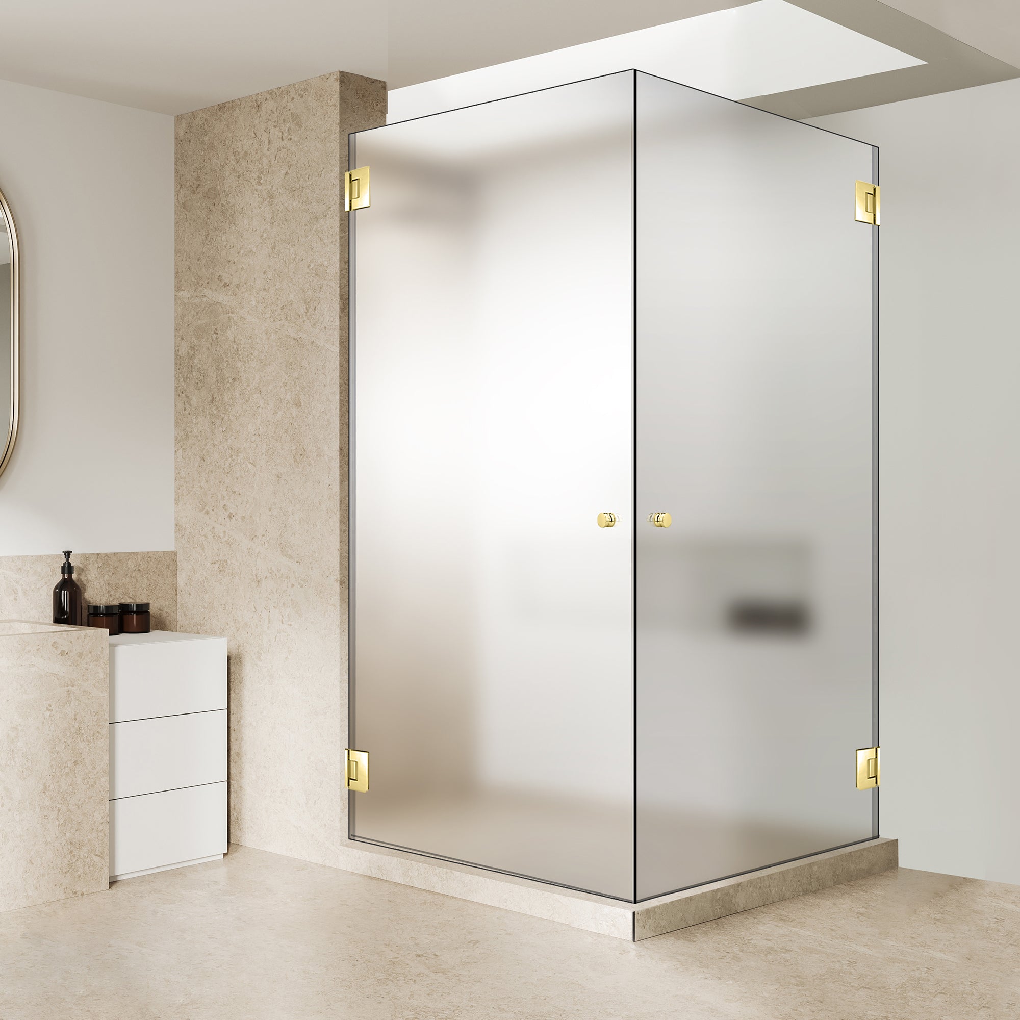 Shower enclosure with hinged door #Satiné