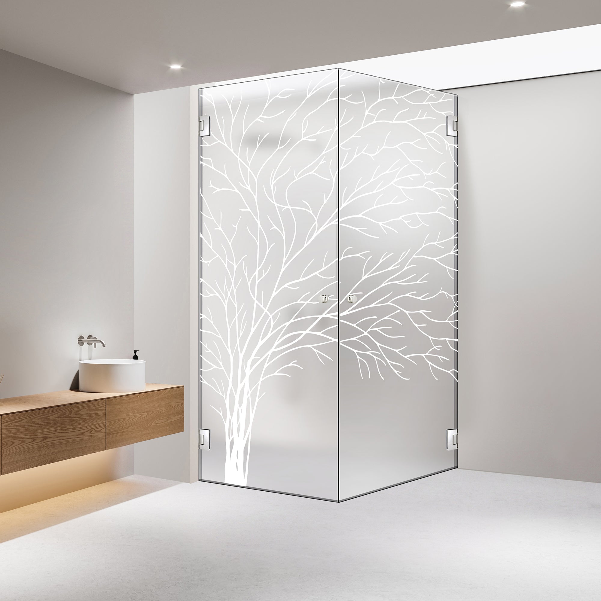 Shower enclosure with hinged door #Satiné
