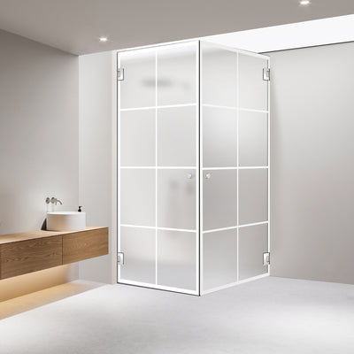 Shower enclosure with hinged door #Satiné