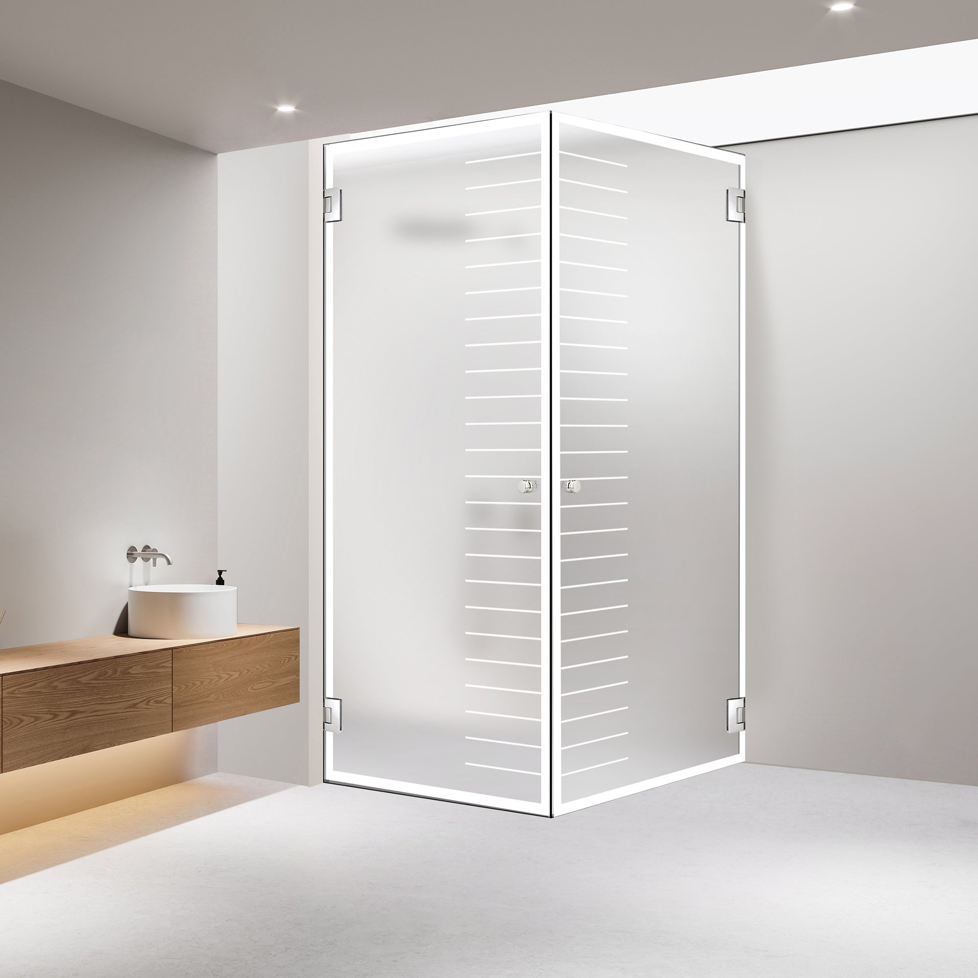 Shower enclosure with hinged door #Satiné