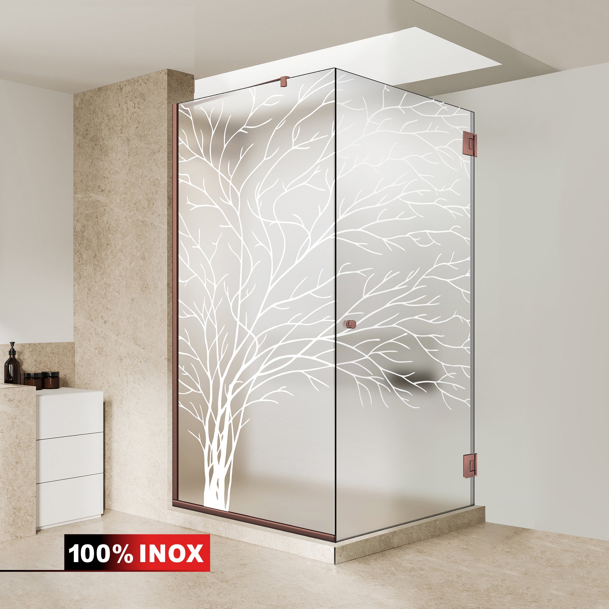 Shower enclosure with hinged door #Satiné