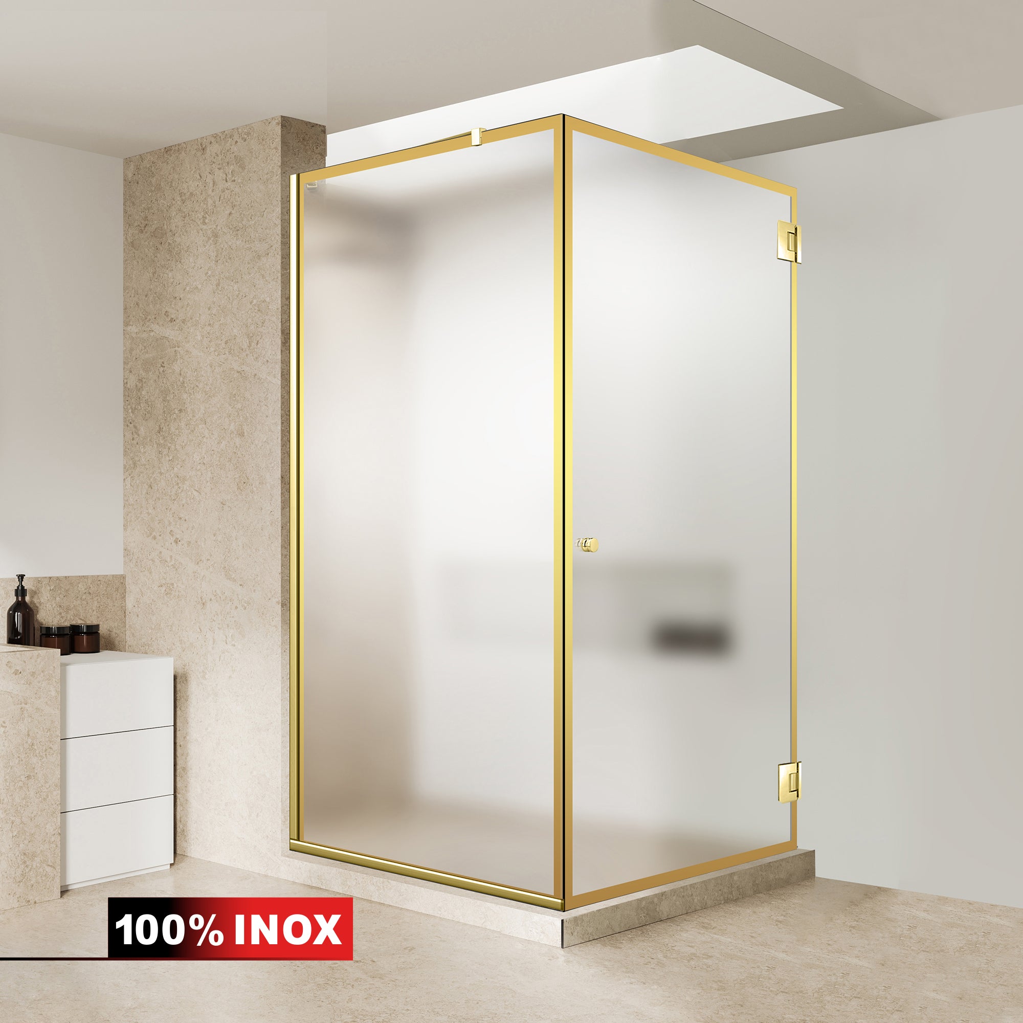 Shower enclosure with hinged door #Satiné