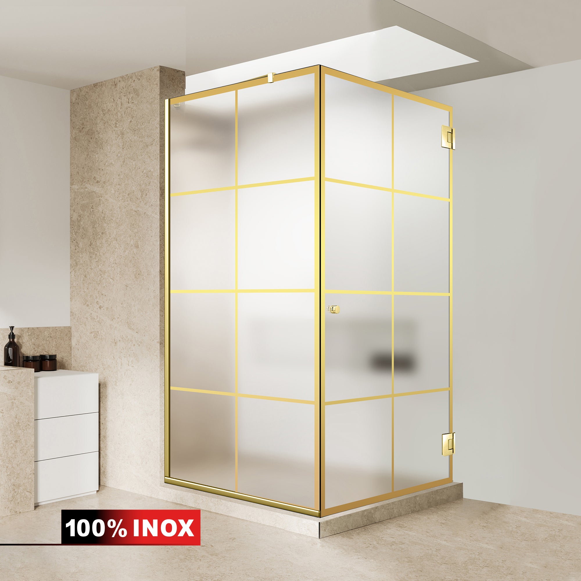 Shower enclosure with hinged door #Satiné
