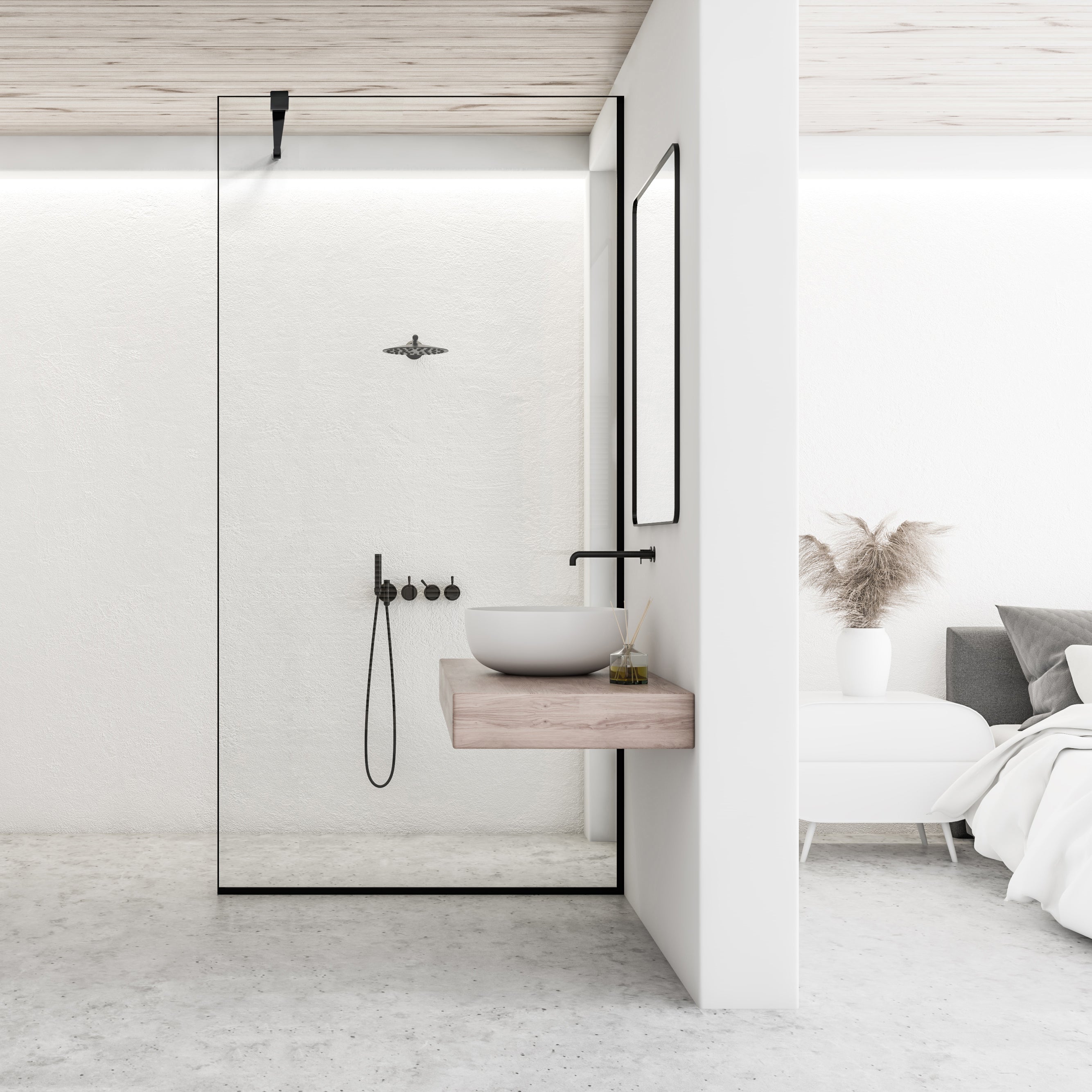 Shower Screens Walk-in, Black Shower Wall, #Clear #Crystal Clear