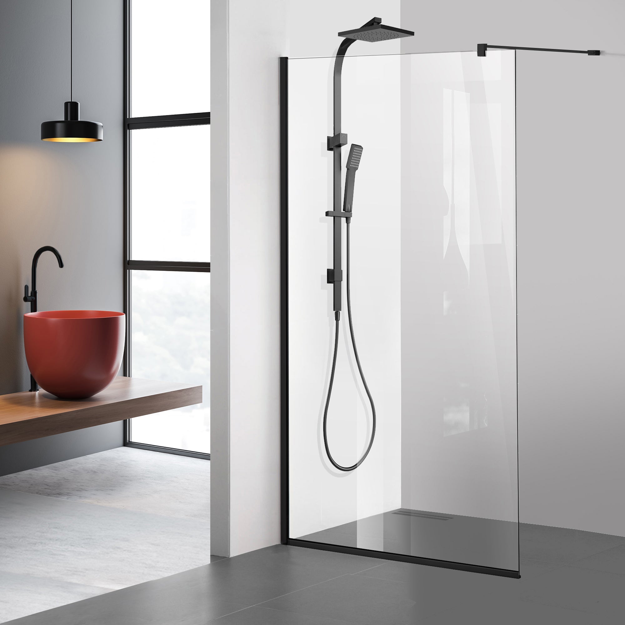 Shower Screens Walk-in, Black Shower Wall, #Clear #Víztiszta