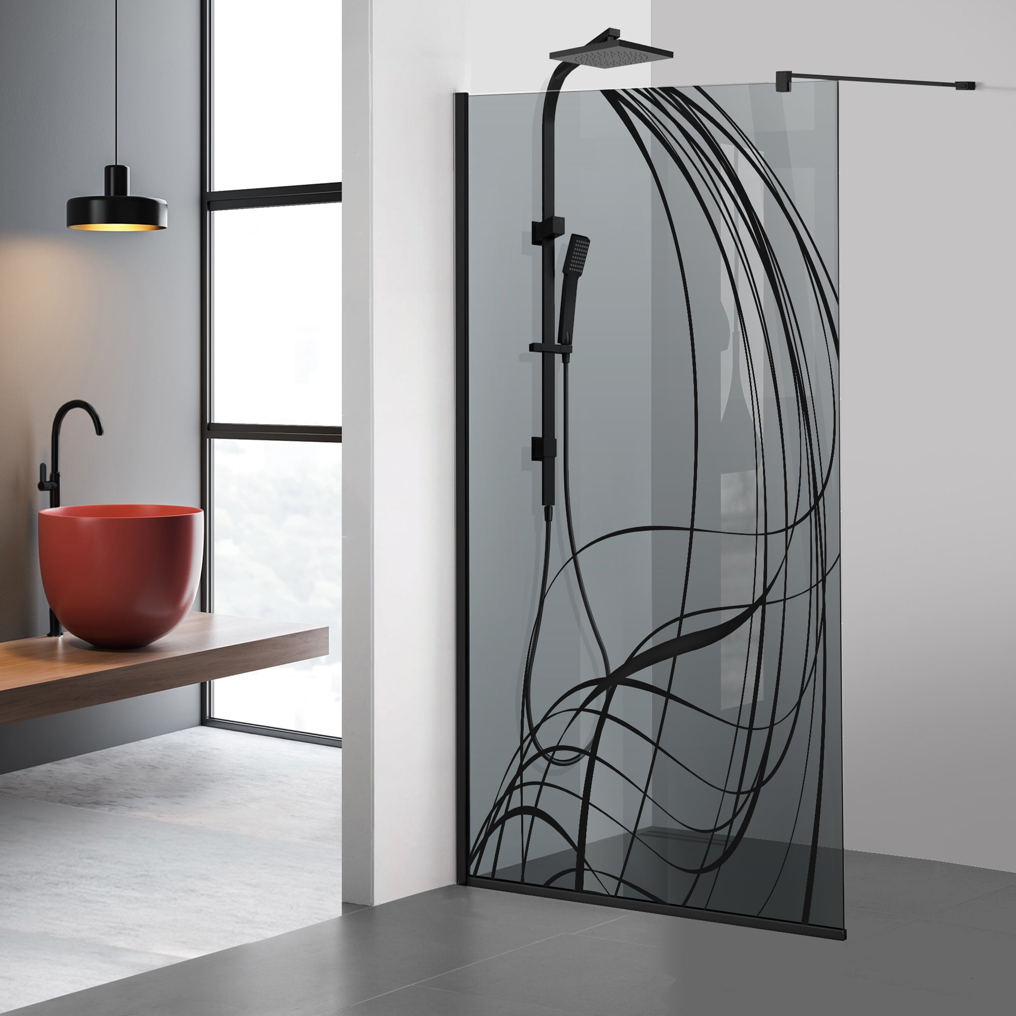 Paravan dus Walk-in, Perete dus  Negru, #Gri
