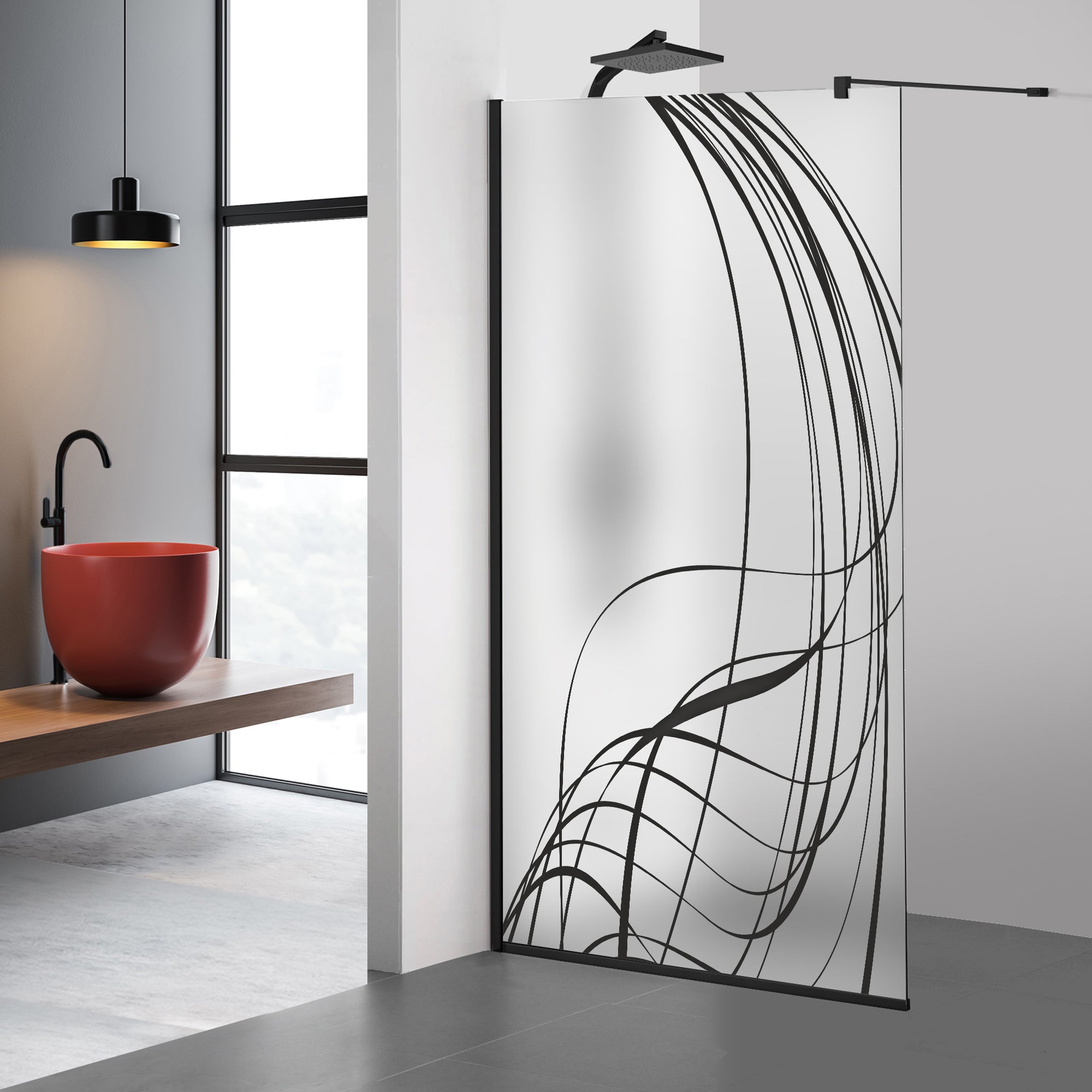 Paravan dus Walk-in, Perete dus  Negru, #Mat
