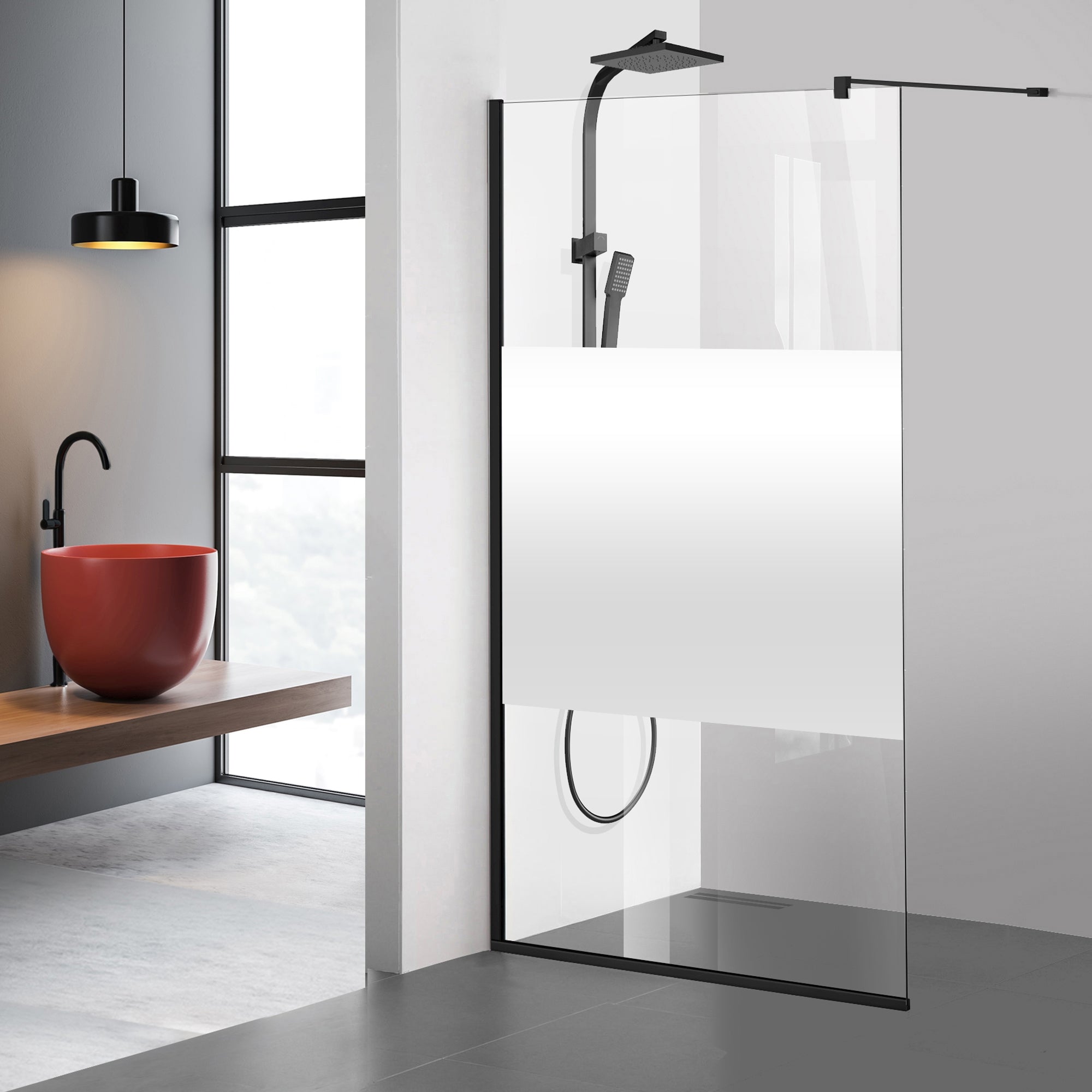 Shower Screens Walk-in, Black Shower Wall, #Clear #Víztiszta