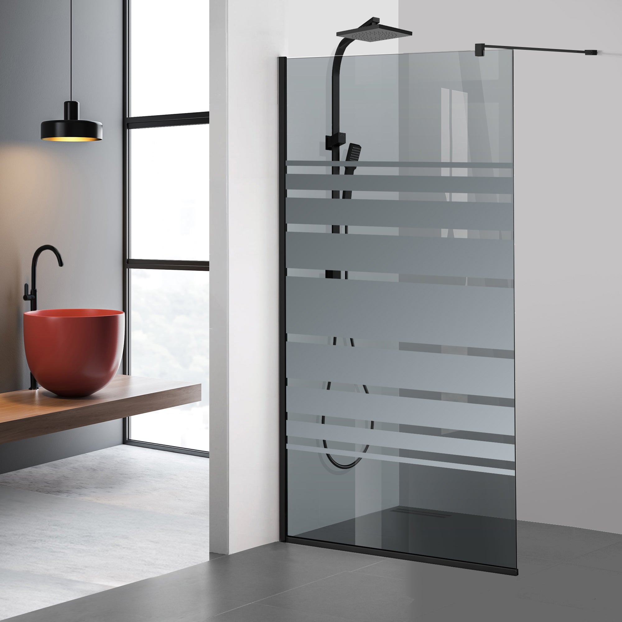 Shower Screens Walk-in, Black shower wall, #Grey #Grey